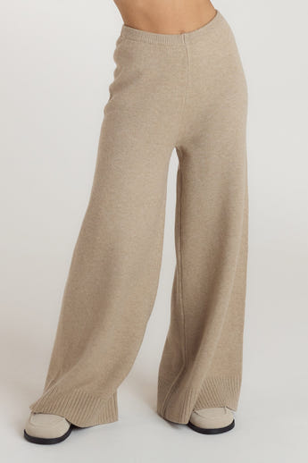 Strikket bukser med ribkant - Mink alternate