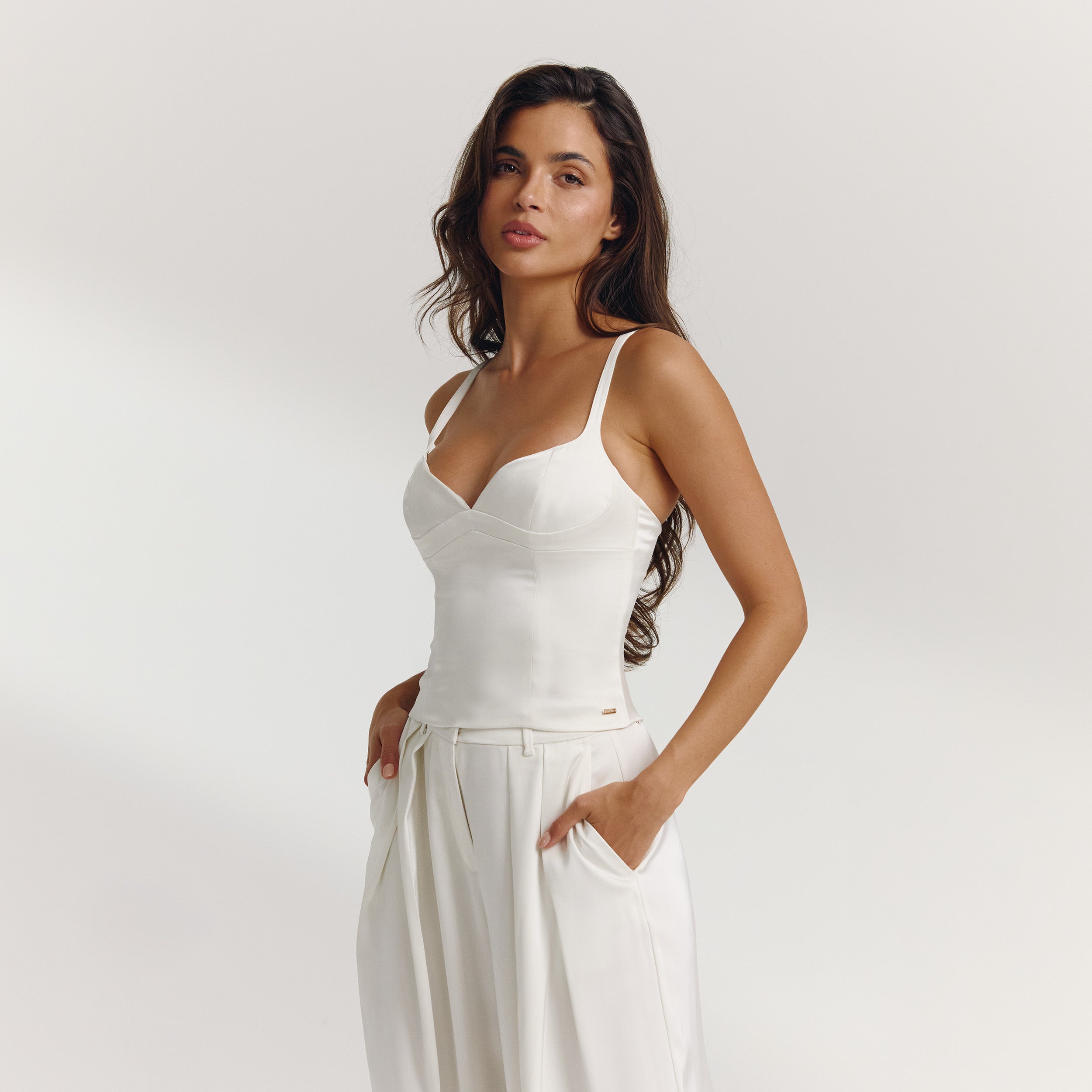 Struktureret Top i Satin | Struktureret Top i Satin - Råhvid