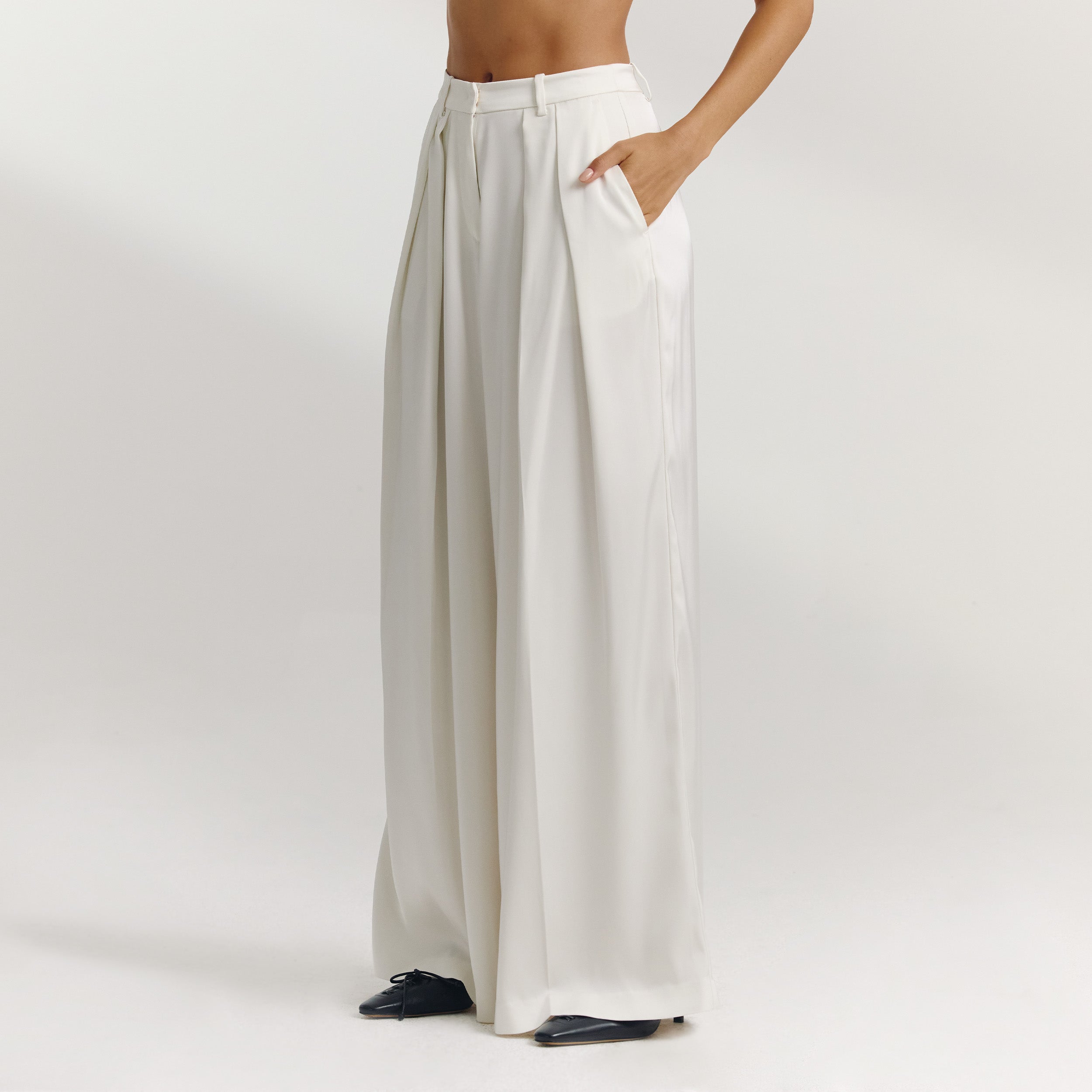Bukser i Satin med brede ben - Råhvid