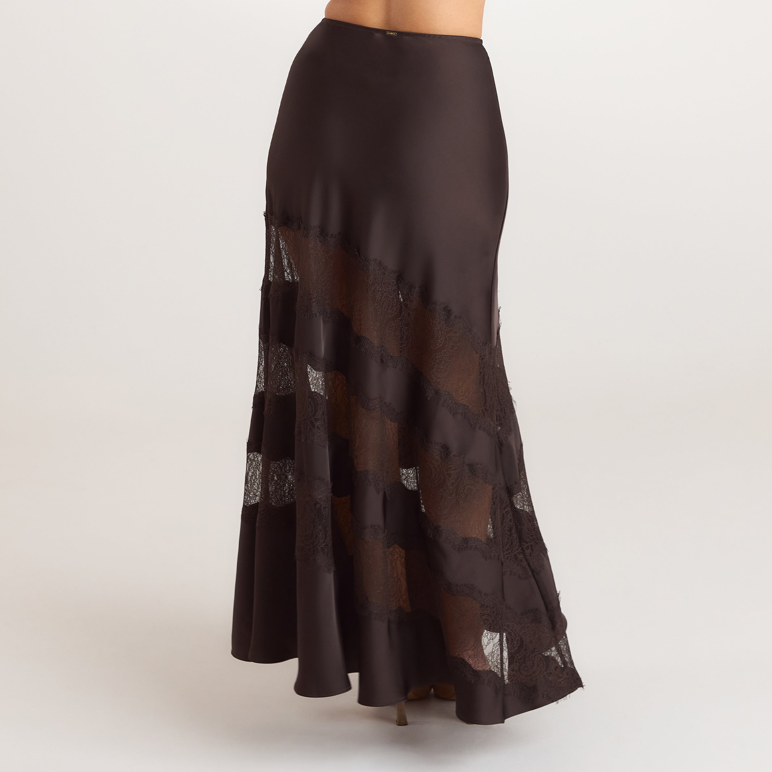 Lace Trim Maxi-nederdel | Lace Trim Maxi-nederdel - Chokolade
