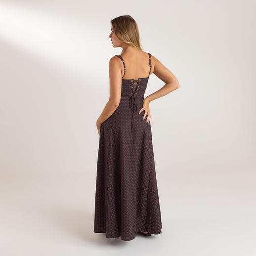 Lace Trim Maxi-kjole - Chokolade Polka Dot alternate