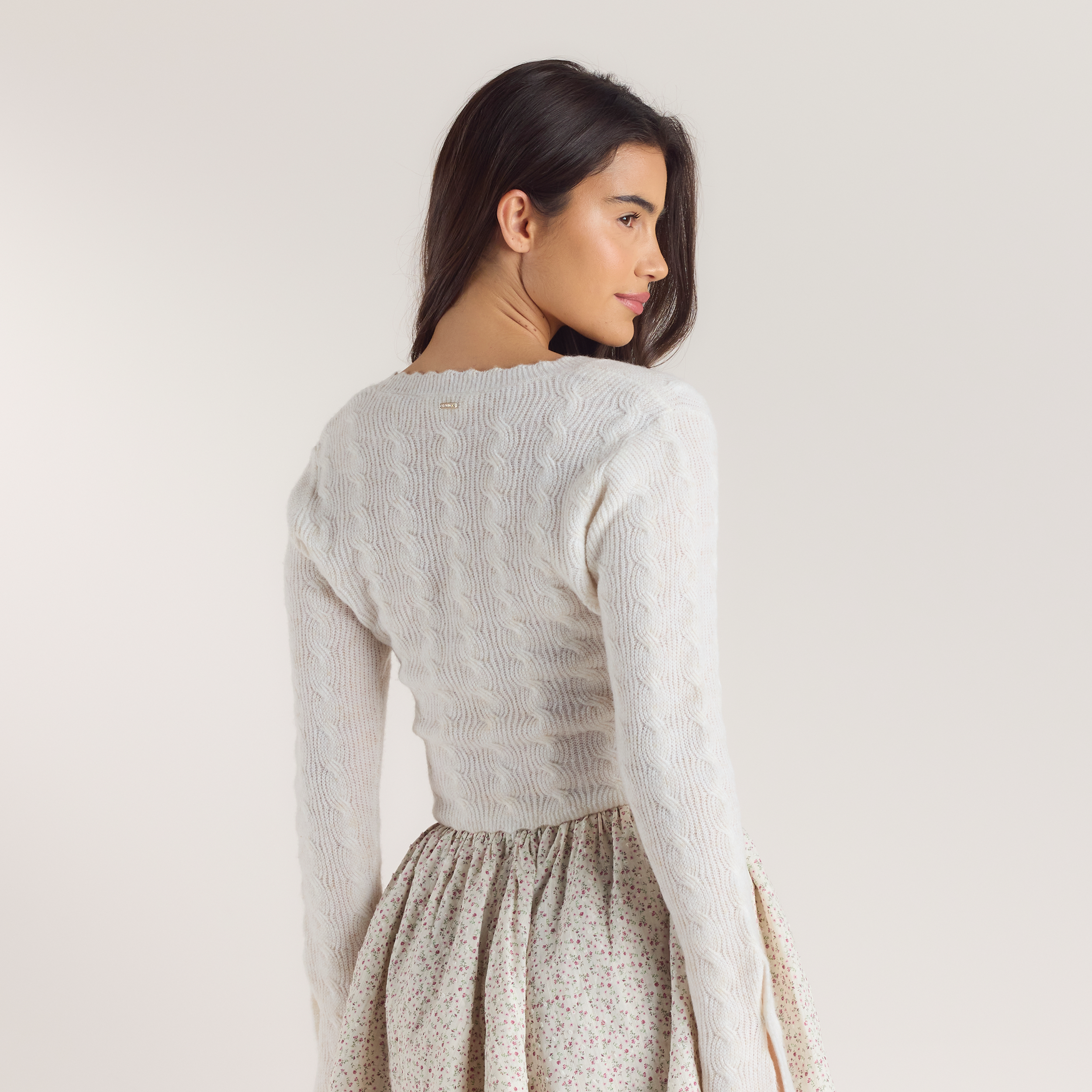 Strikket Cardigan med udsvungne ærmer - Creme alternate