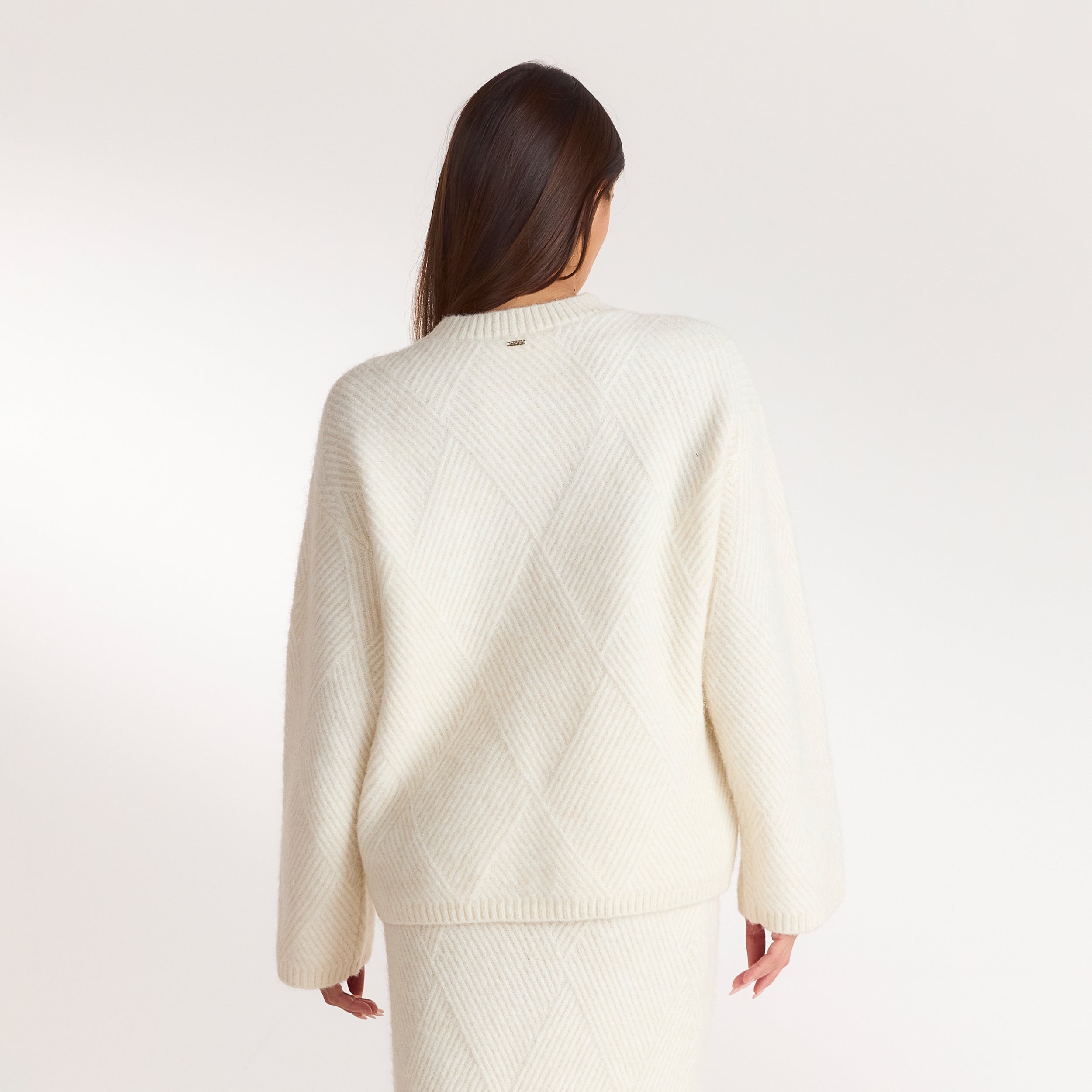 Strikket jumper med rombemønster | Strikket jumper med rombemønster - Creme