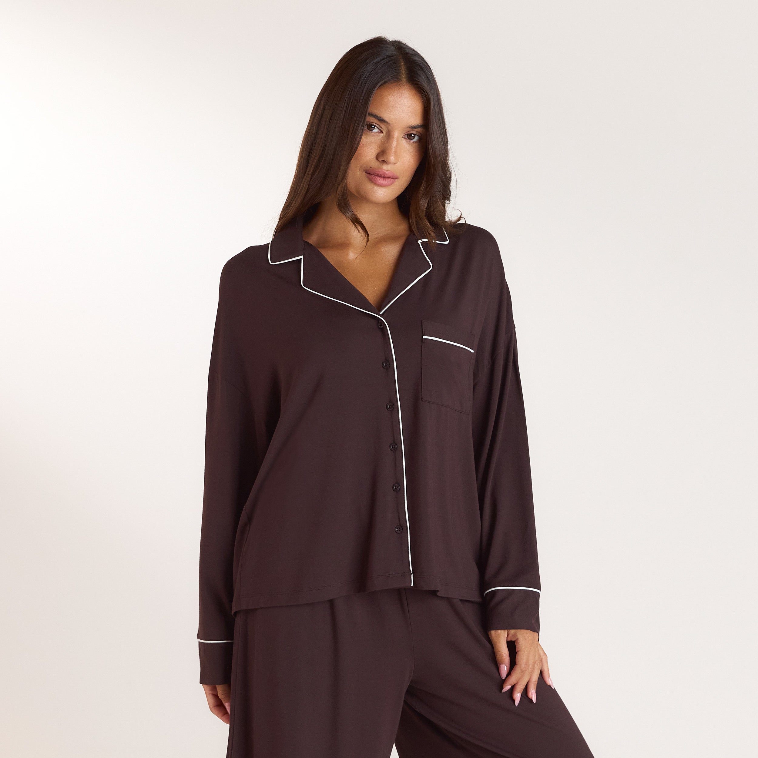 Modal Pyjama Skjorte - Mørk Chokolade