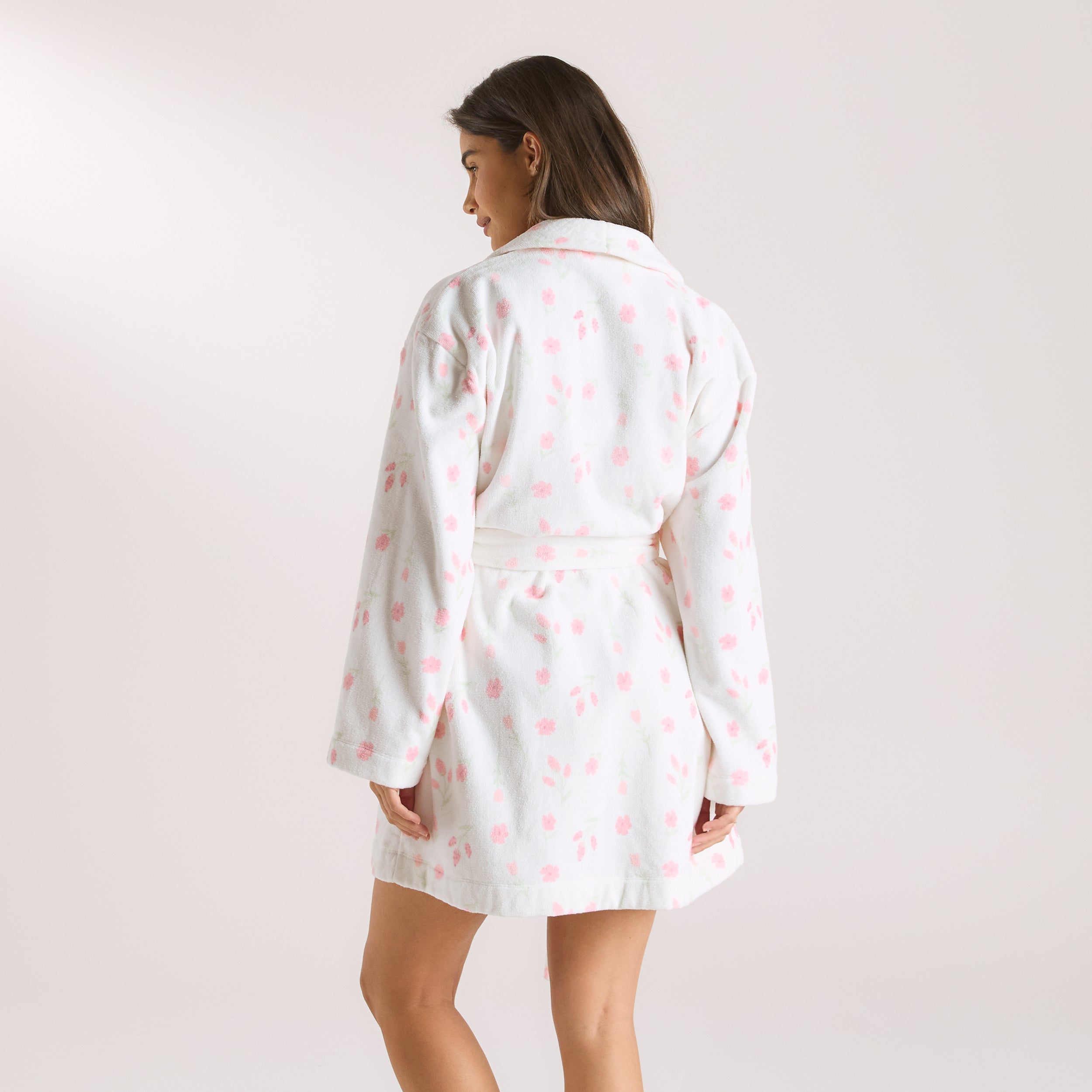 Kort Towelling Morgenkåbe | Kort Towelling Morgenkåbe - Blomsterprint