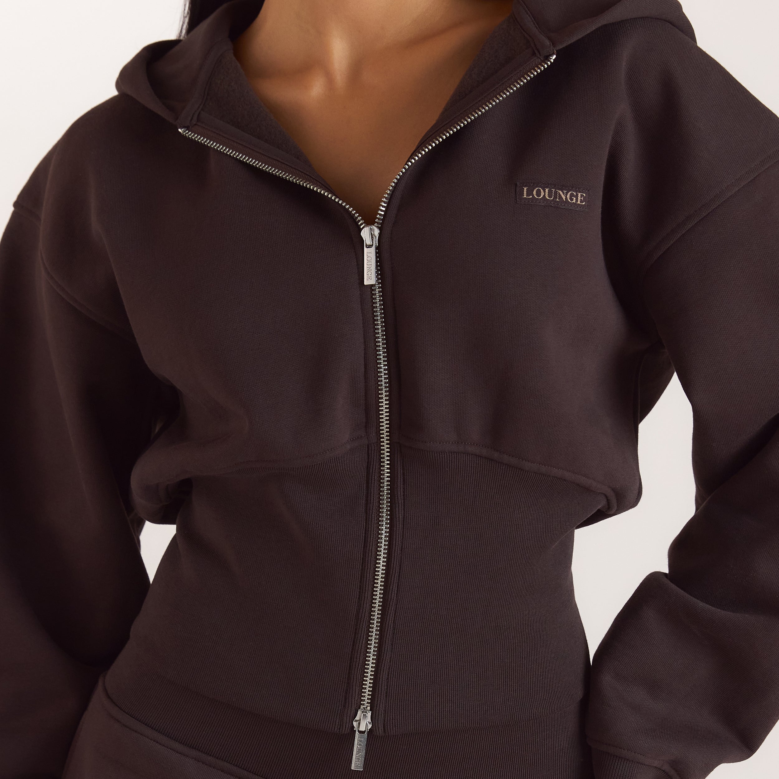 Zip-Up Hoodie med tætsiddende talje | Zip-Up Hoodie med tætsiddende talje - Mørk Chokolade