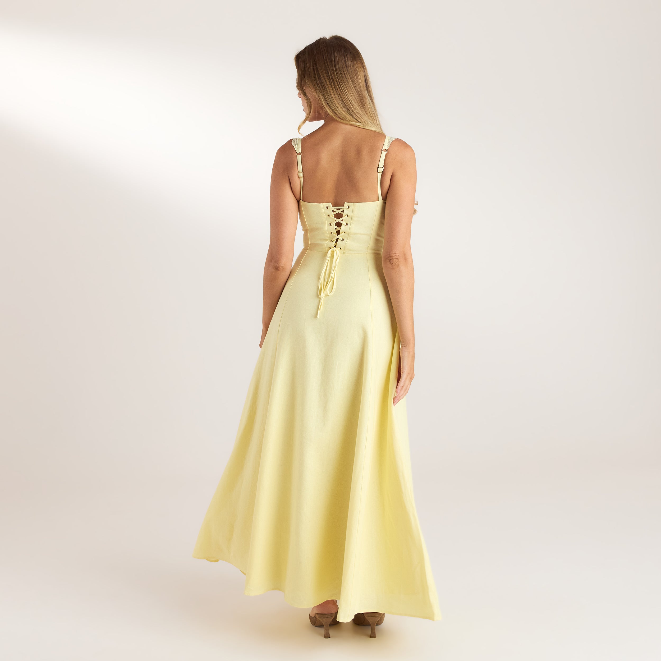 Lace Trim Maxi-kjole | Lace Trim Maxi-kjole - Citrongul
