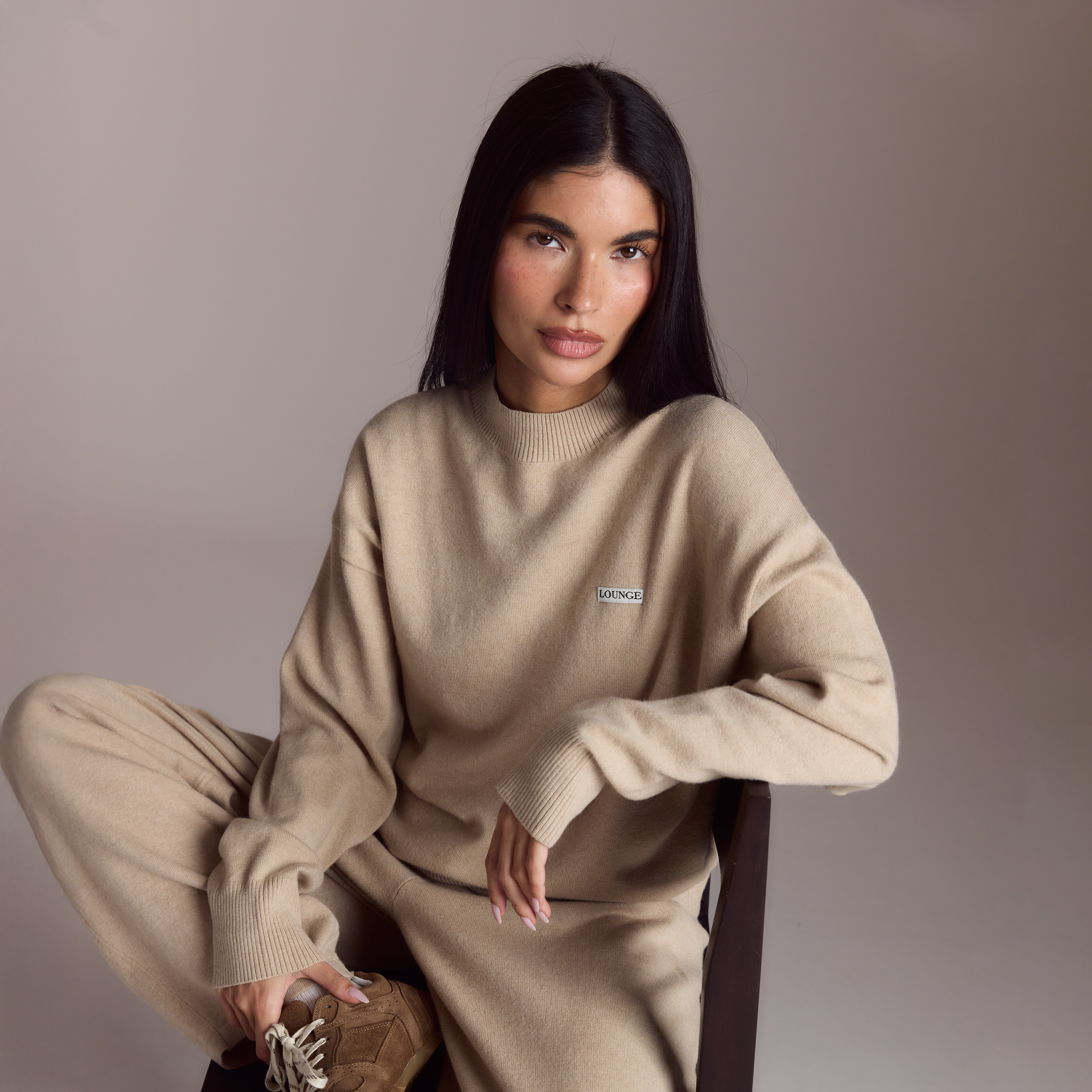 Striktrøje med rund hals | Striktrøje med rund hals - Havregryn Marl