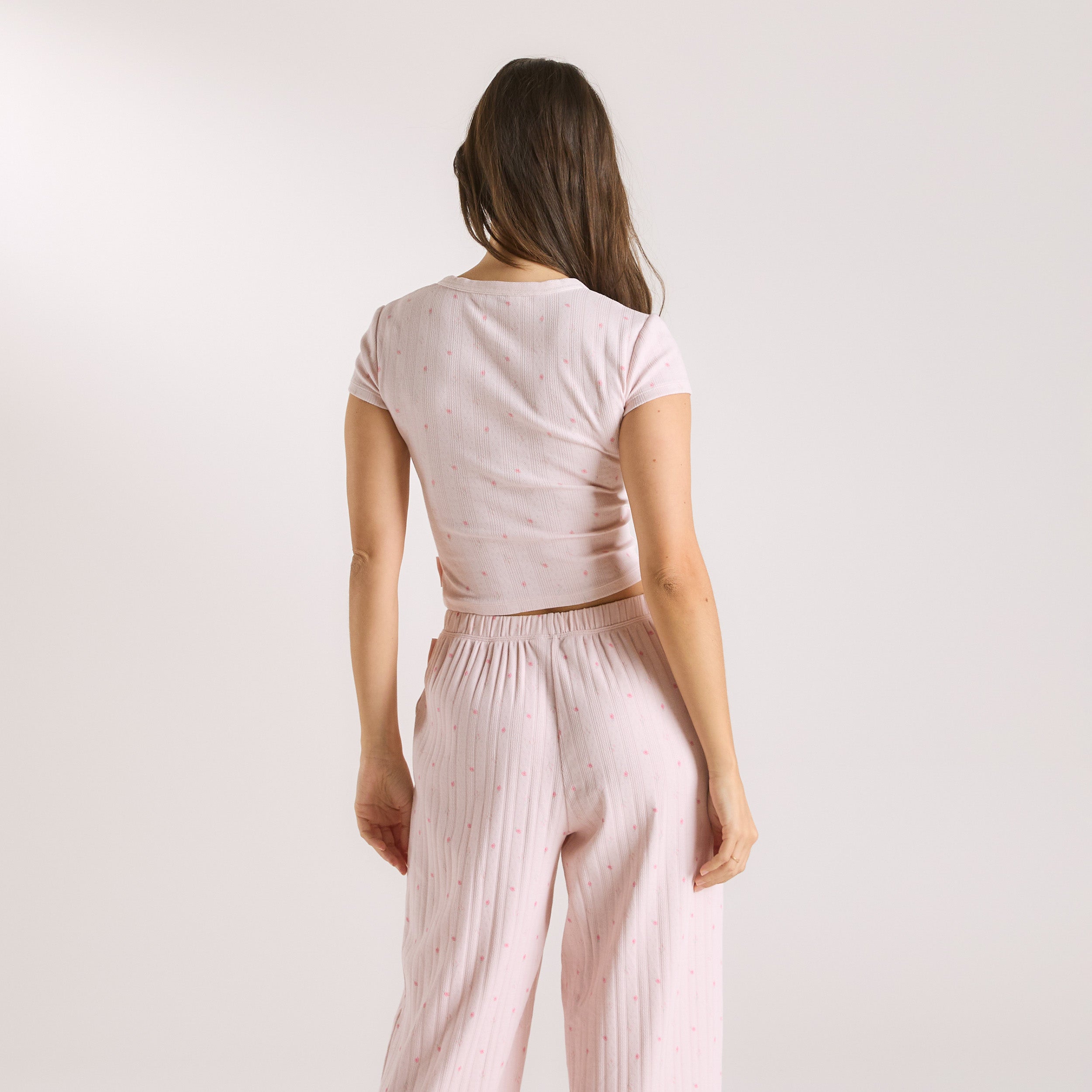 Pointelle Pyjamatop | Pointelle Pyjamatop - Blomstret Pink