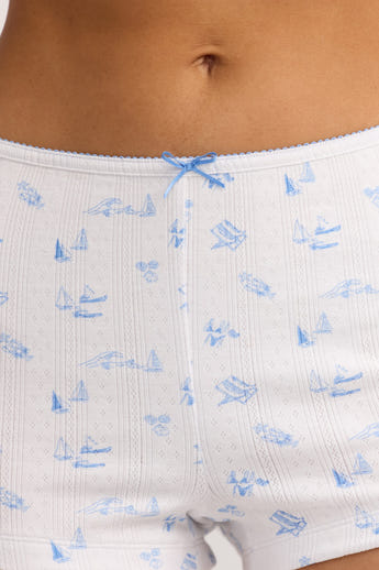 Pointelle Pyjamashorts - Blå Bådprint alternate