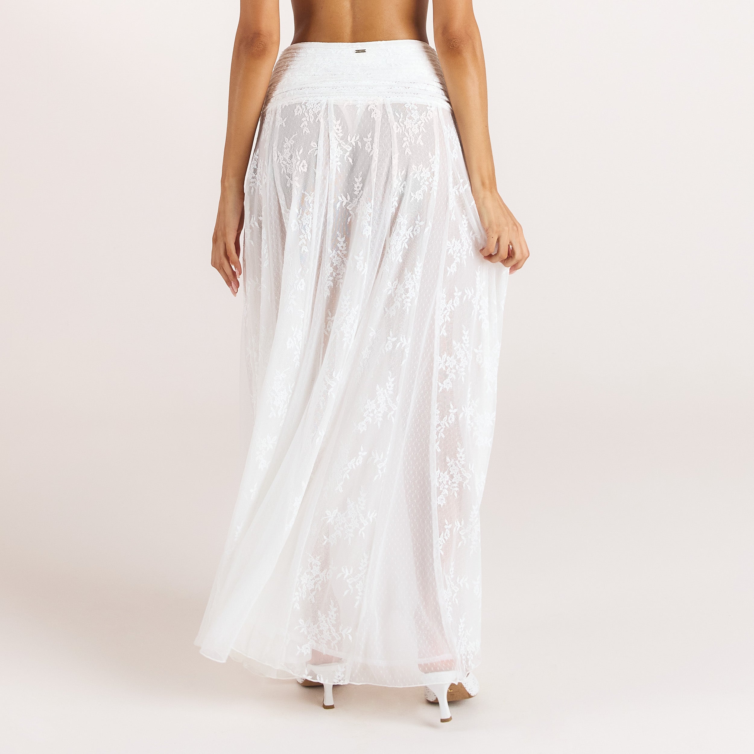 Sheer Maxi-nederdel i blonder | Sheer Maxi-nederdel i blonder - Hvid