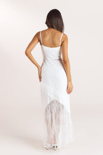 Maxi-kjole i broderi og blonder - Hvid alternate