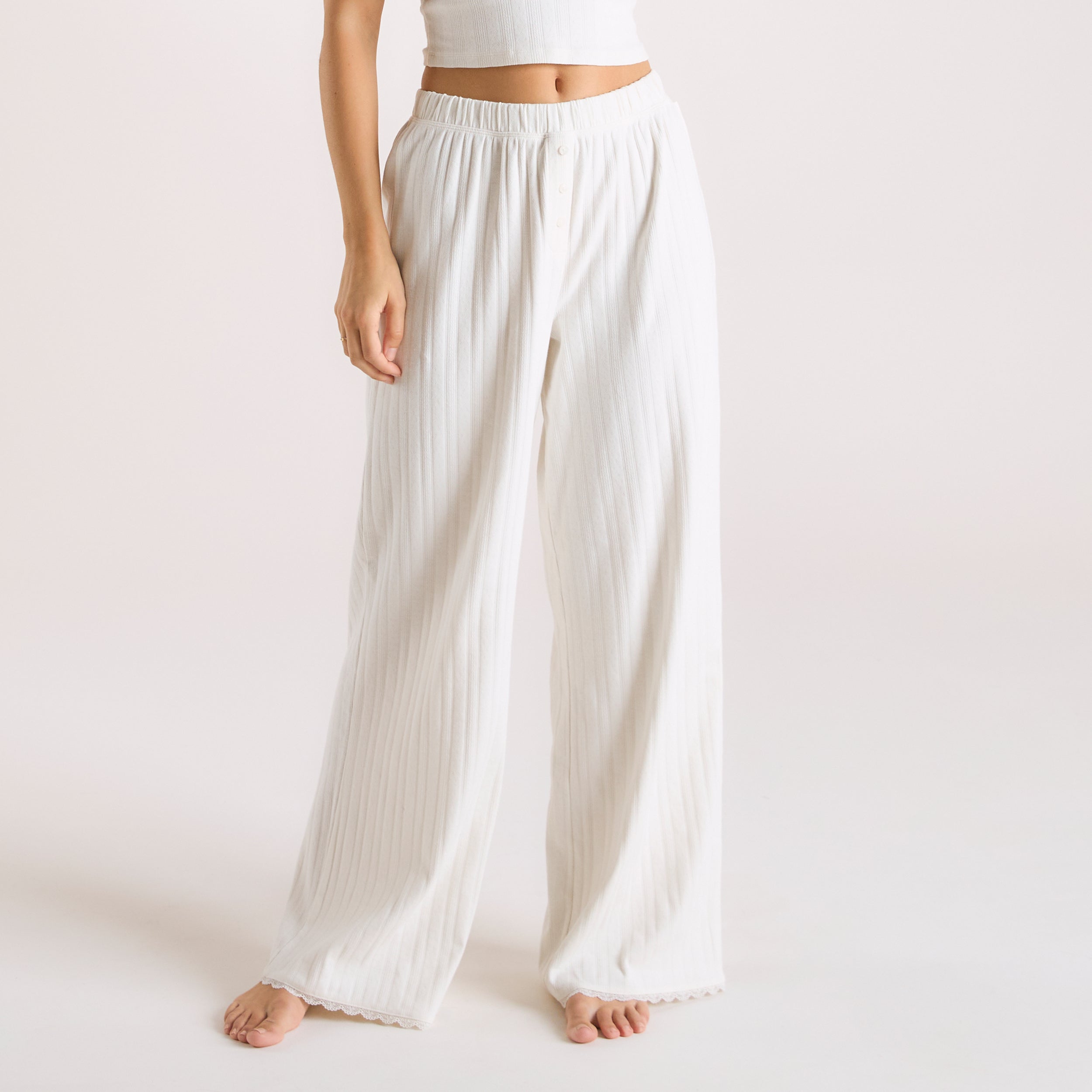 Pointelle Pyjamabukser | Pointelle Pyjamabukser - Creme