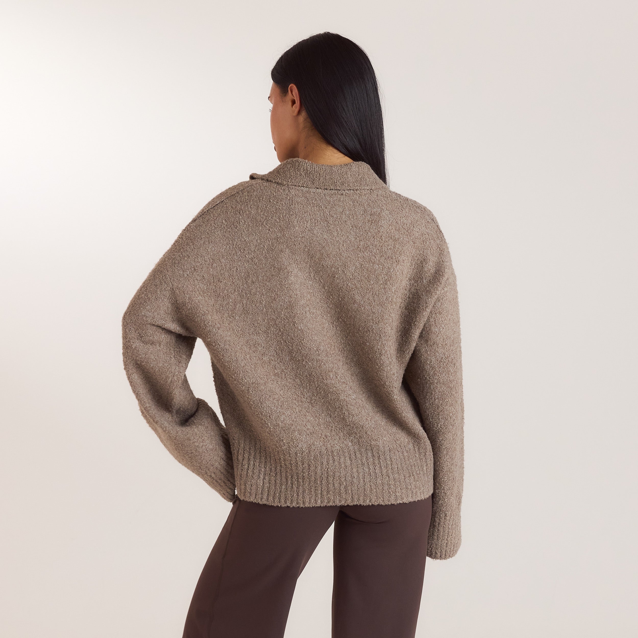 Polobluse i bouclé | Polobluse i bouclé - Gråbrun