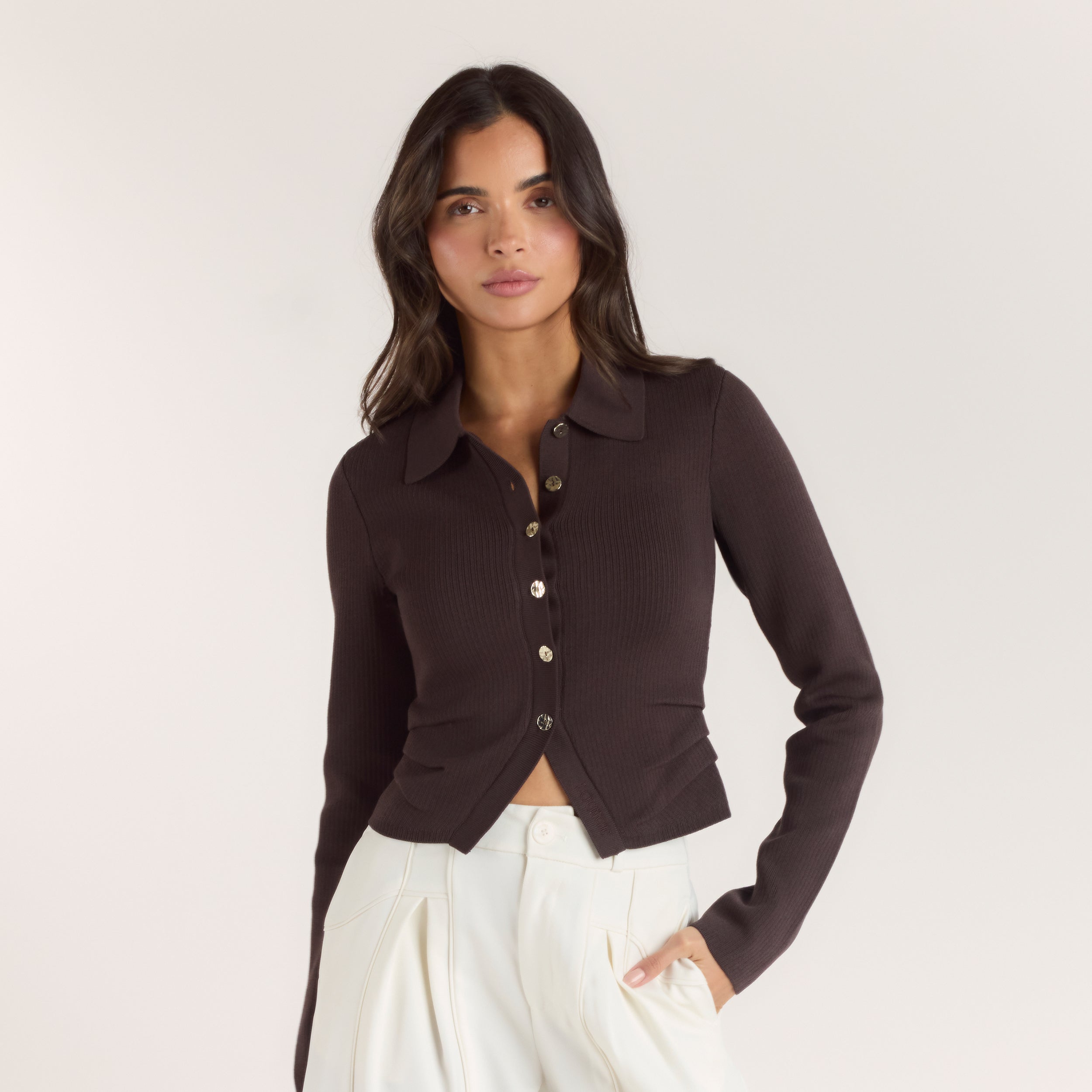 Ribstrikket Cardigan | Ribstrikket Cardigan - Chokolade