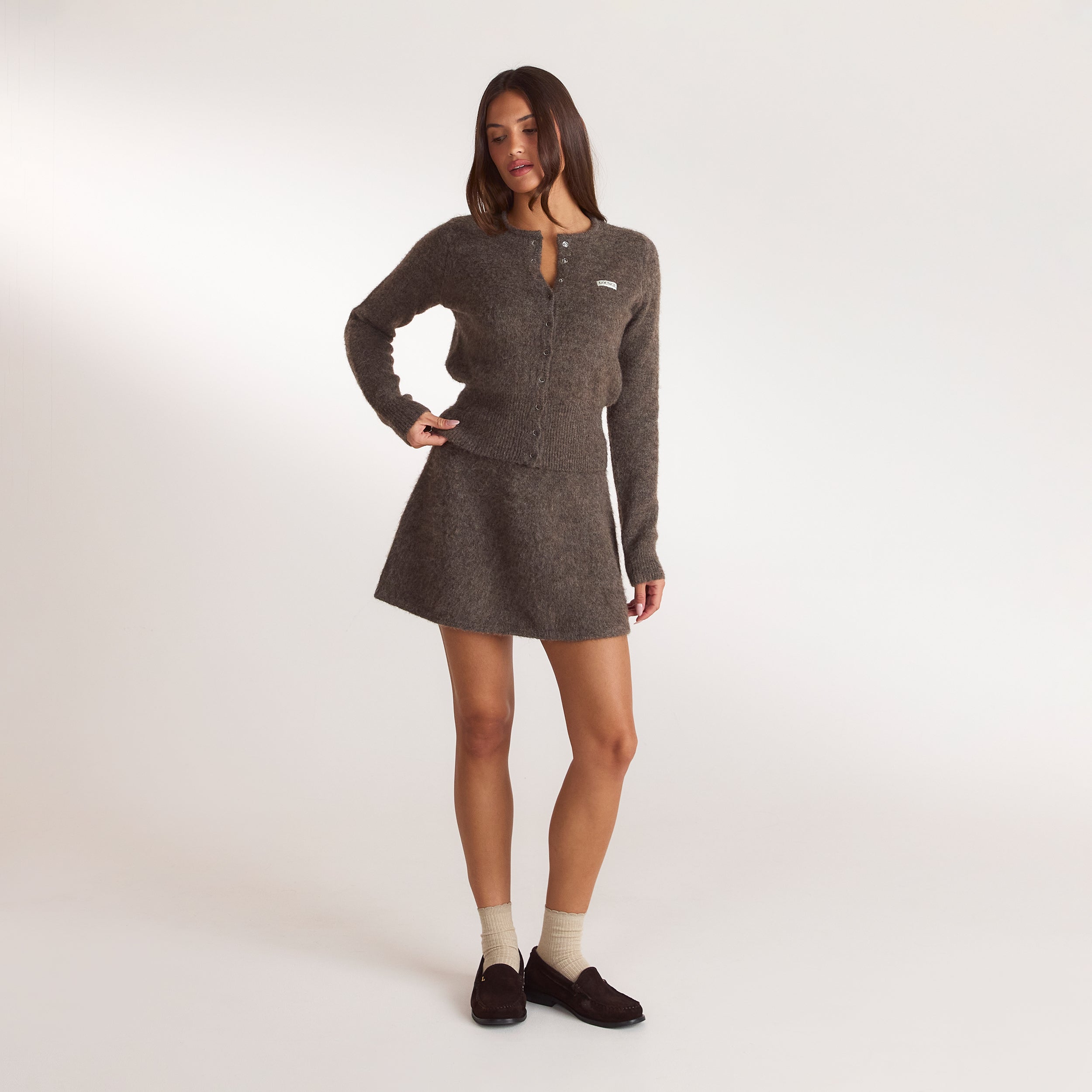 Fitted cardigan i strik | Fitted cardigan i strik - Askebrun