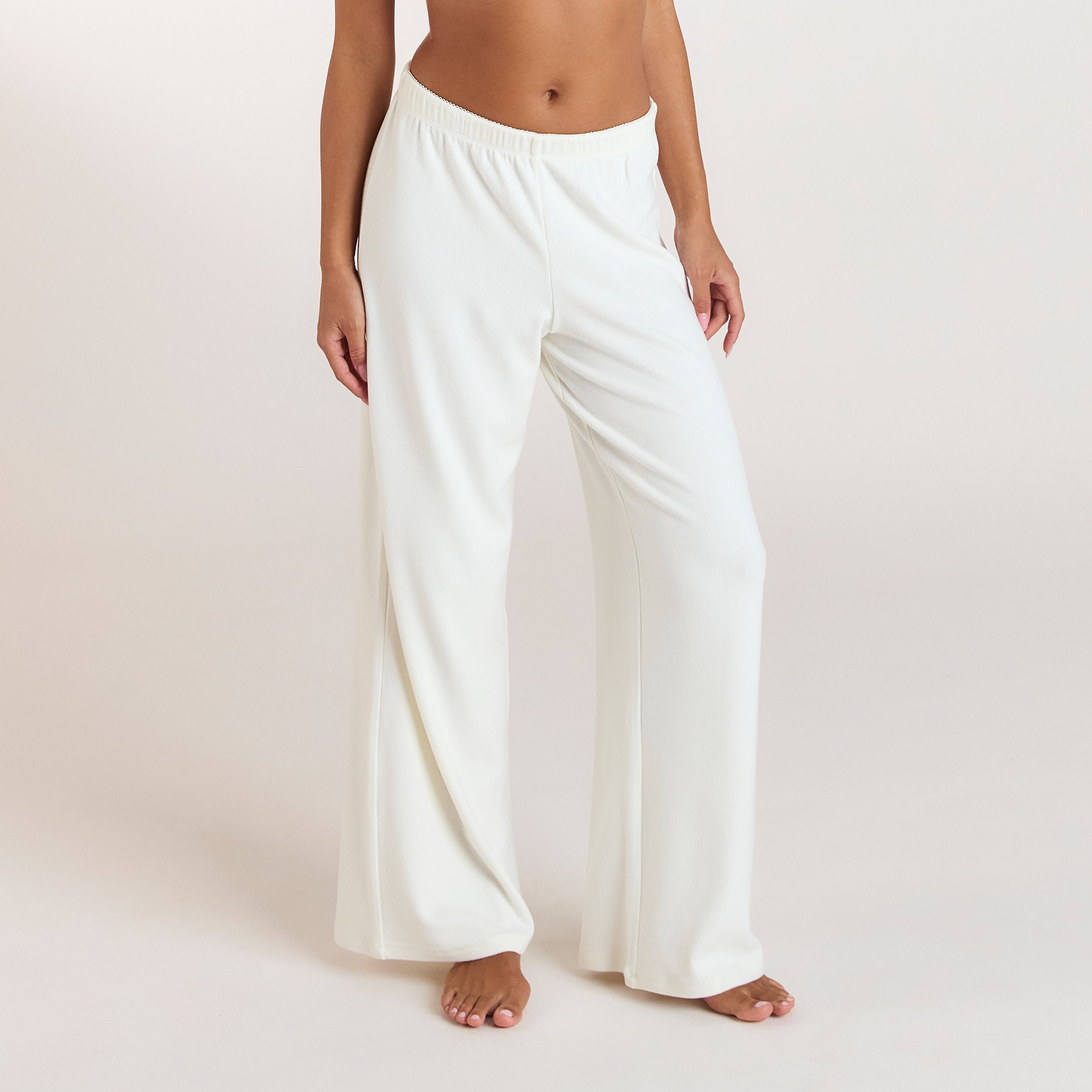 Ribbed Pyjama Bukser | Ribbed Pyjama Bukser - Creme