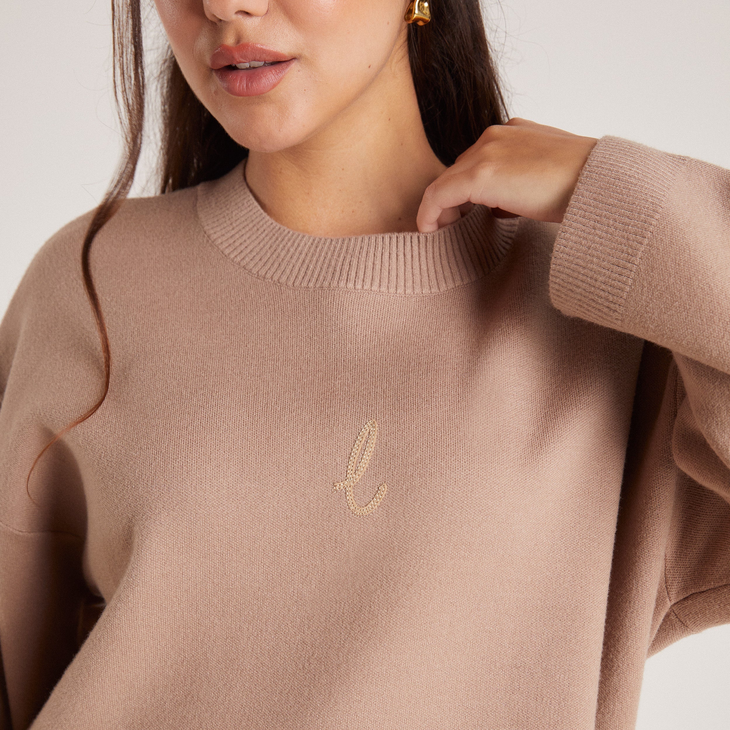 Strikket Trøje med rund hals | Knitted Crew Neck Jumper - Mink