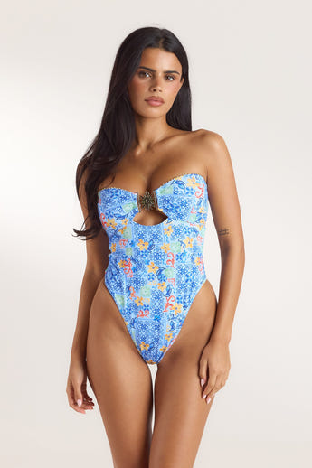 Mosaic Bandeau Badedragt - Blå Print