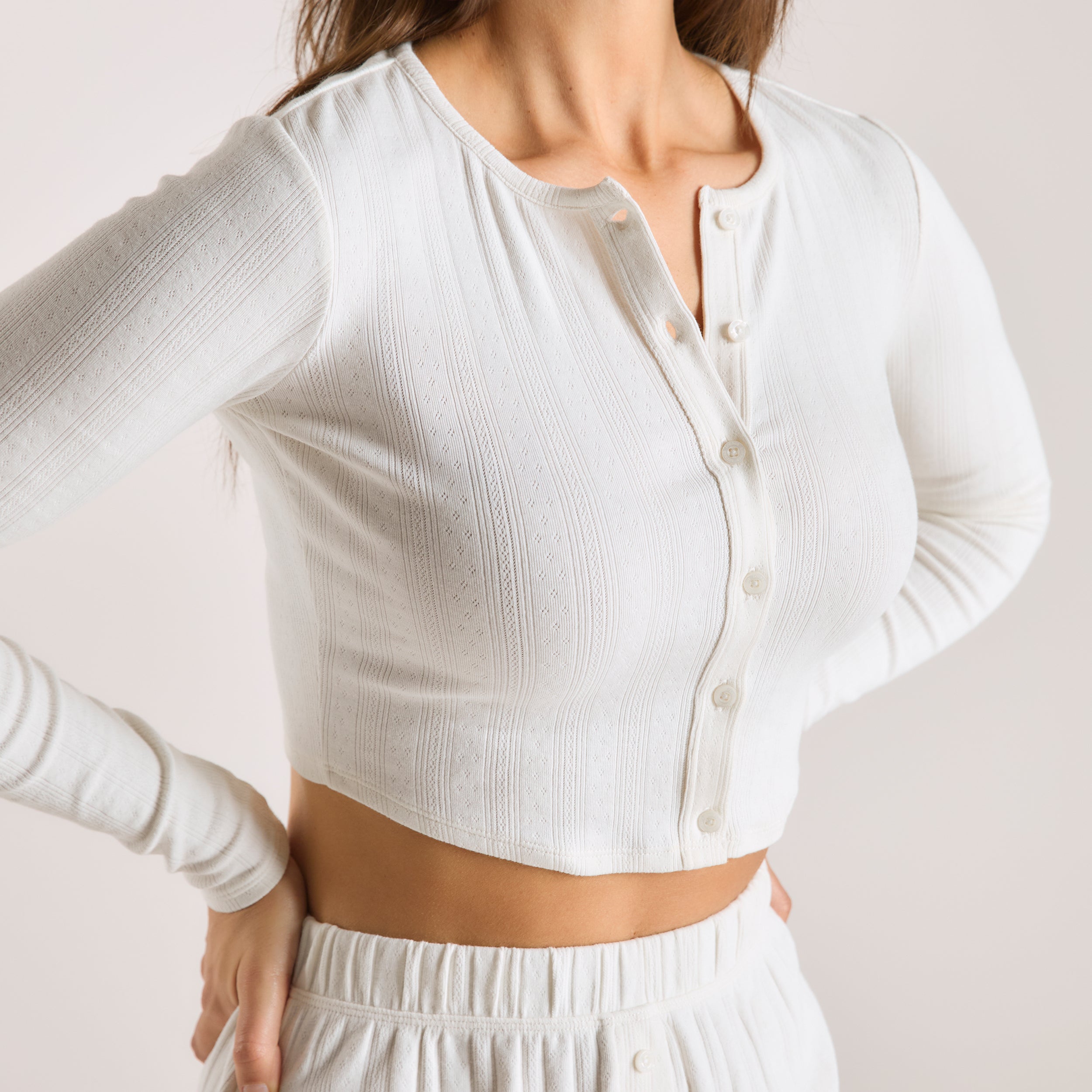 Pointelle Cardigan | Pointelle Cardigan - Creme