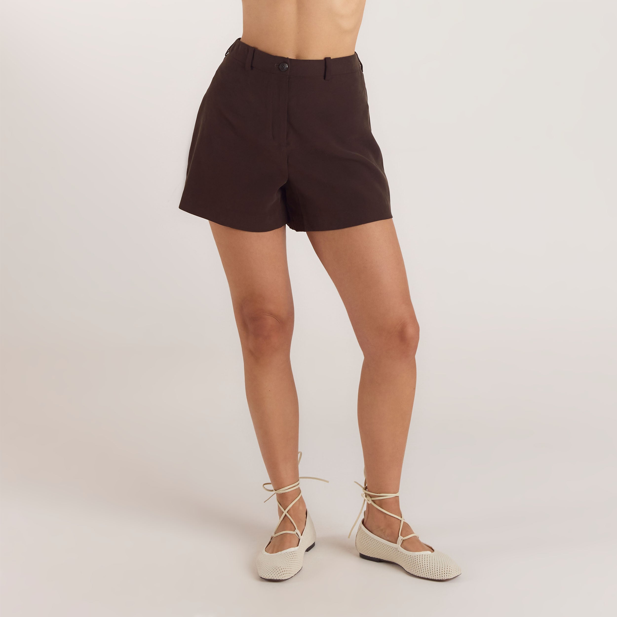 Højtaljede Tailored Shorts | Højtaljede Tailored Shorts - Chokolade