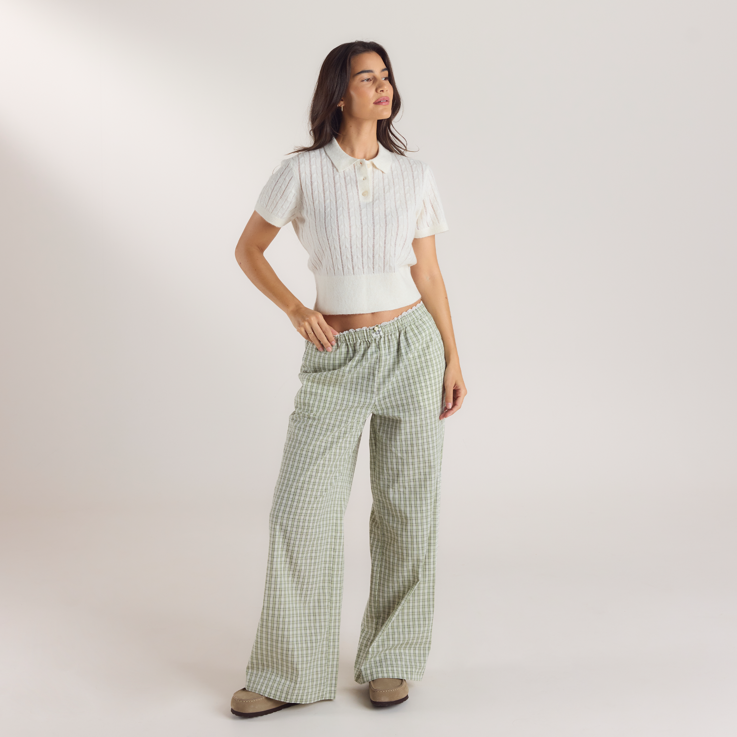 Sheer Strikket Polo-top | Sheer Strikket Polo-top - Creme