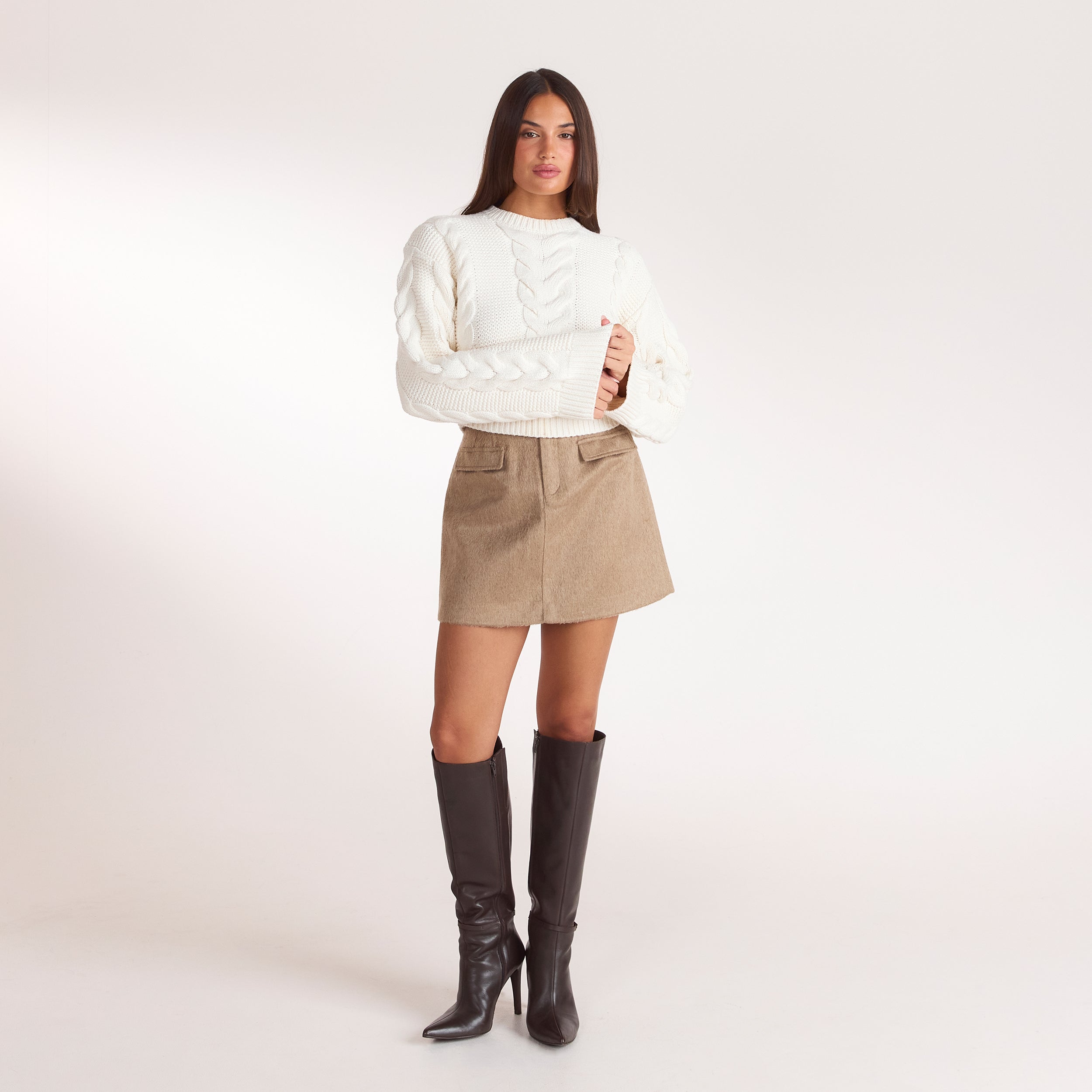 Crop jumper i kabelstrik | Crop jumper i kabelstrik - Creme
