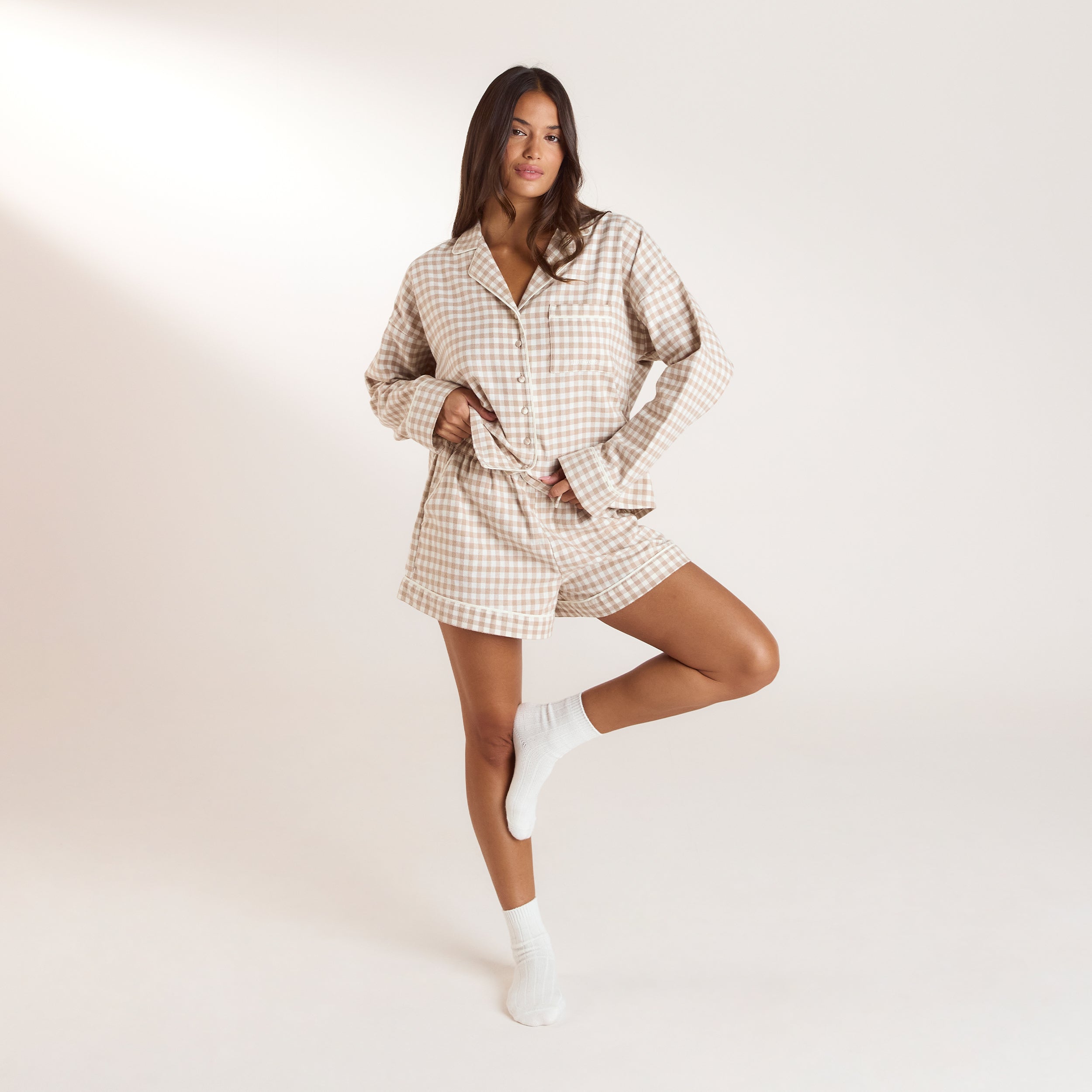 Gingham Pyjama Skjorte | Gingham Pyjama Skjorte - Beige