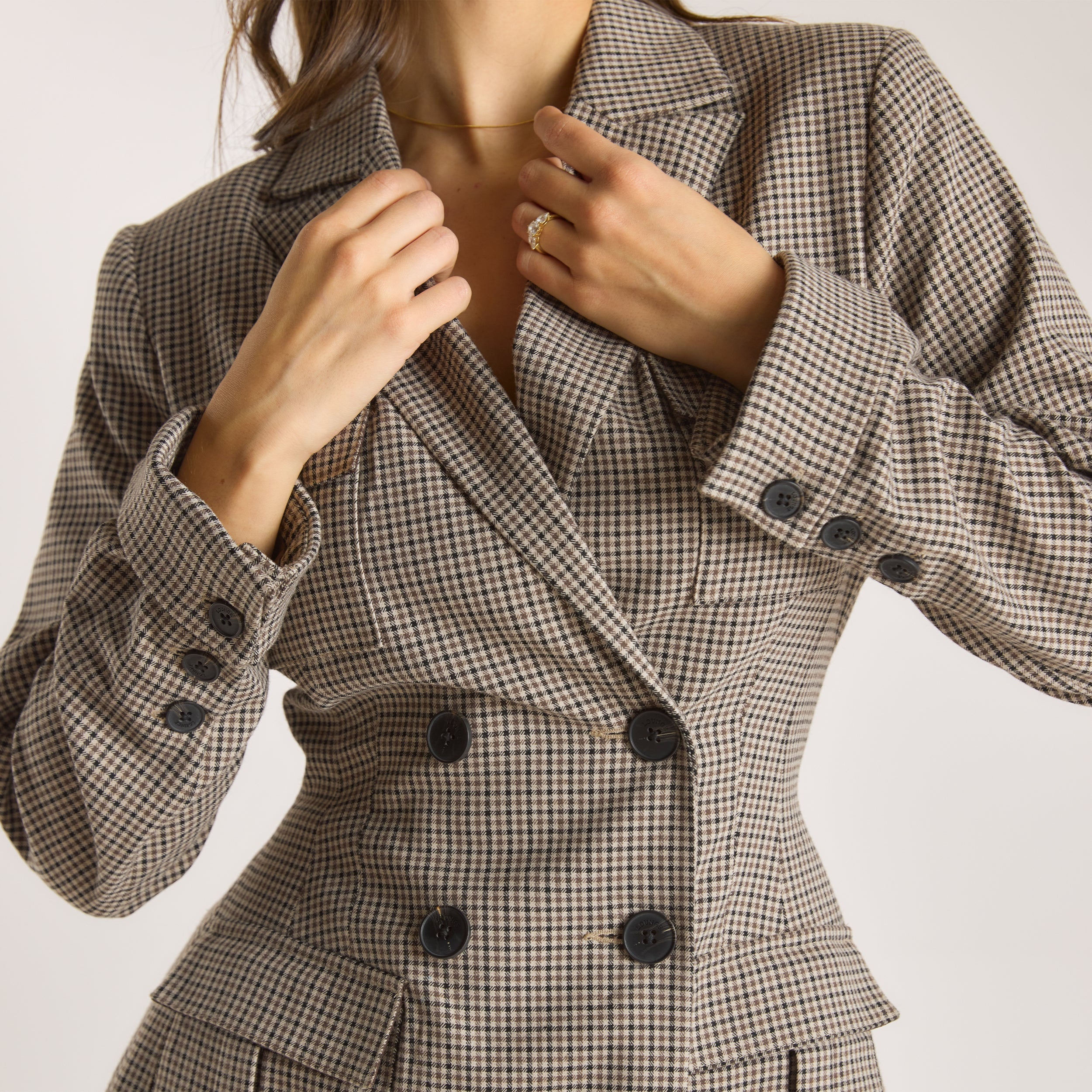 Houndstooth Blazer-kjole | Houndstooth Blazer-kjole - Brun
