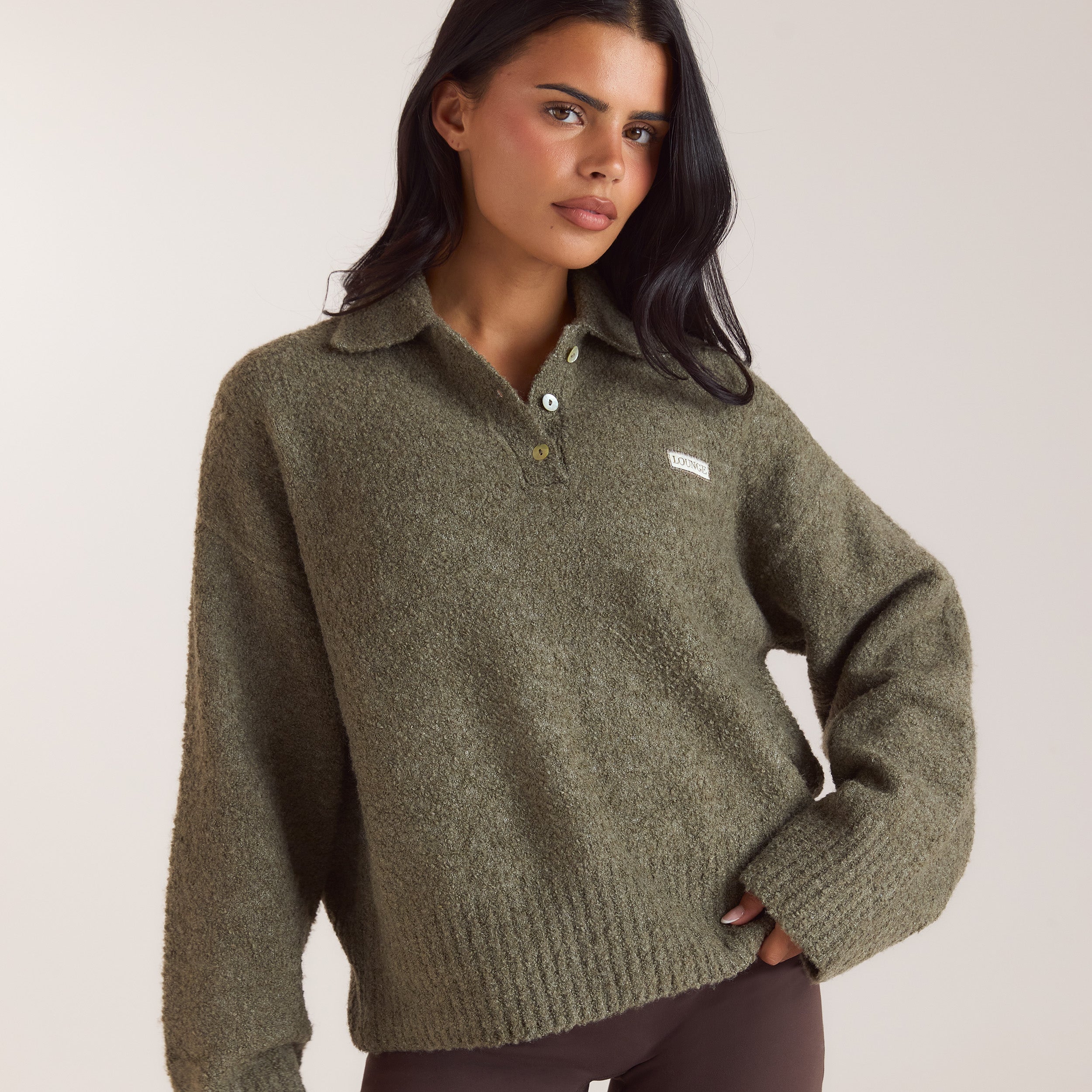 Polobluse i bouclé | Polobluse i bouclé - Kaki