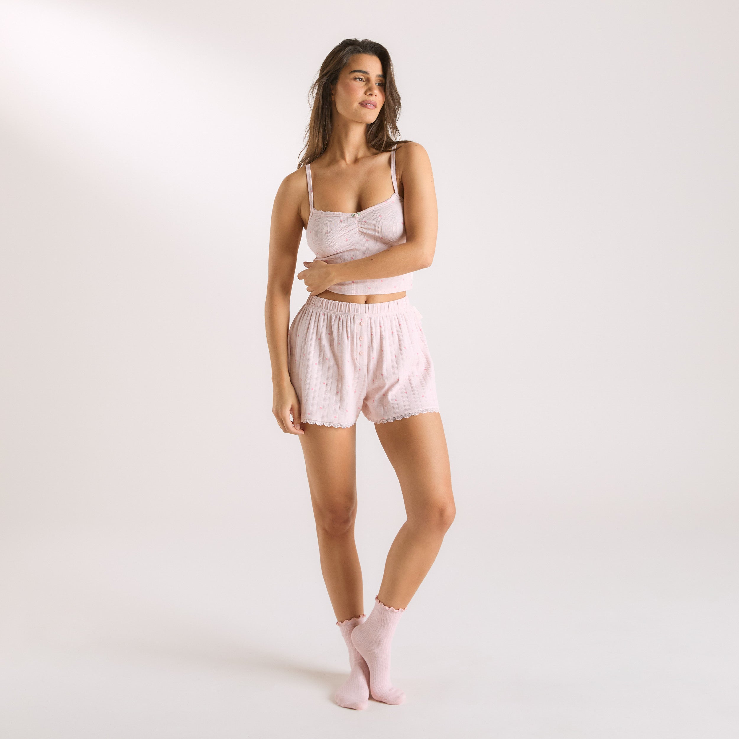 Pointelle Pyjama Shorts | Pointelle Pyjama Shorts - Blomstret Pink