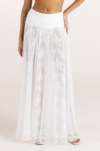Sheer Maxi-nederdel i blonder - Hvid