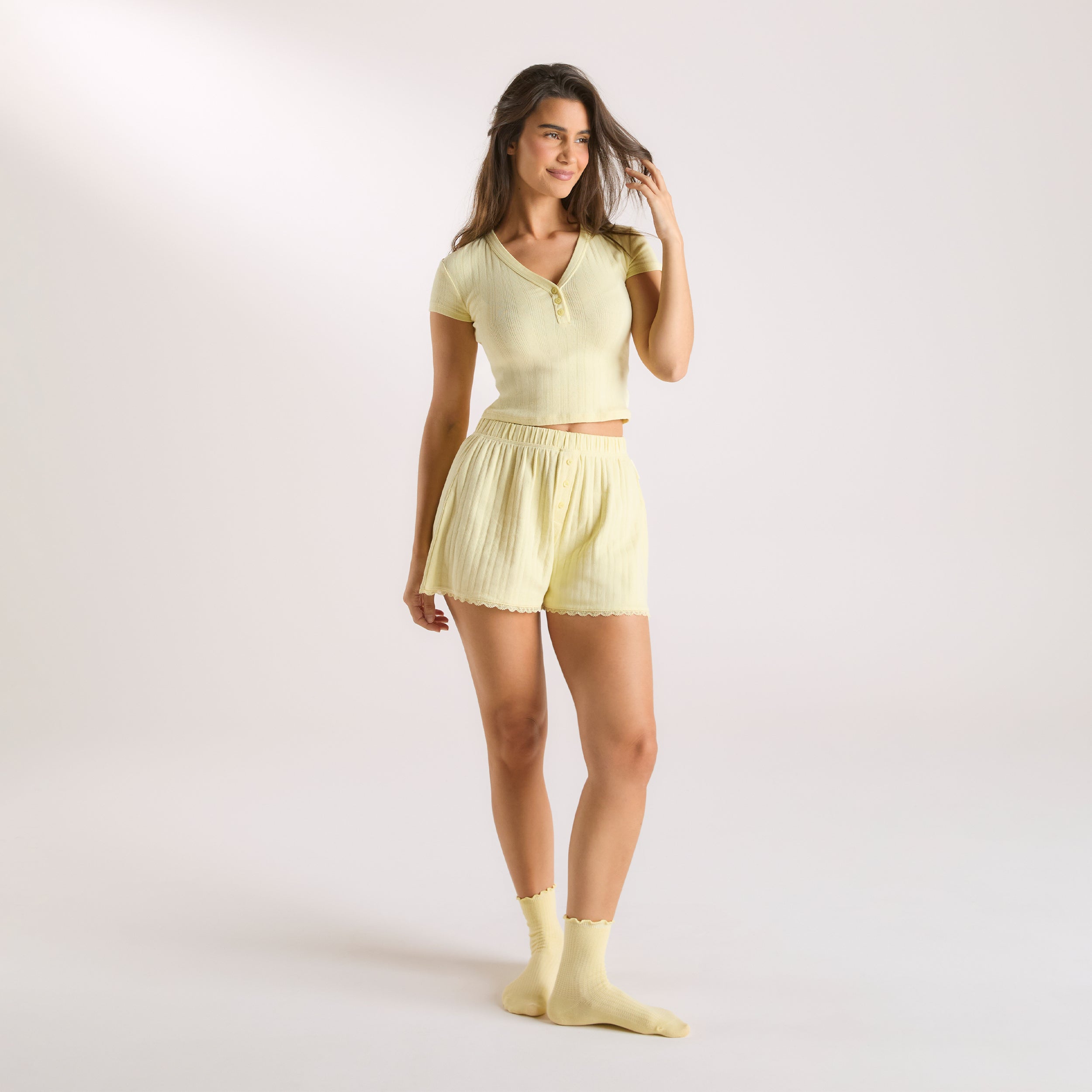 Pointelle Pyjama Shorts | Pointelle Pyjama Shorts - Smørblomst Gul