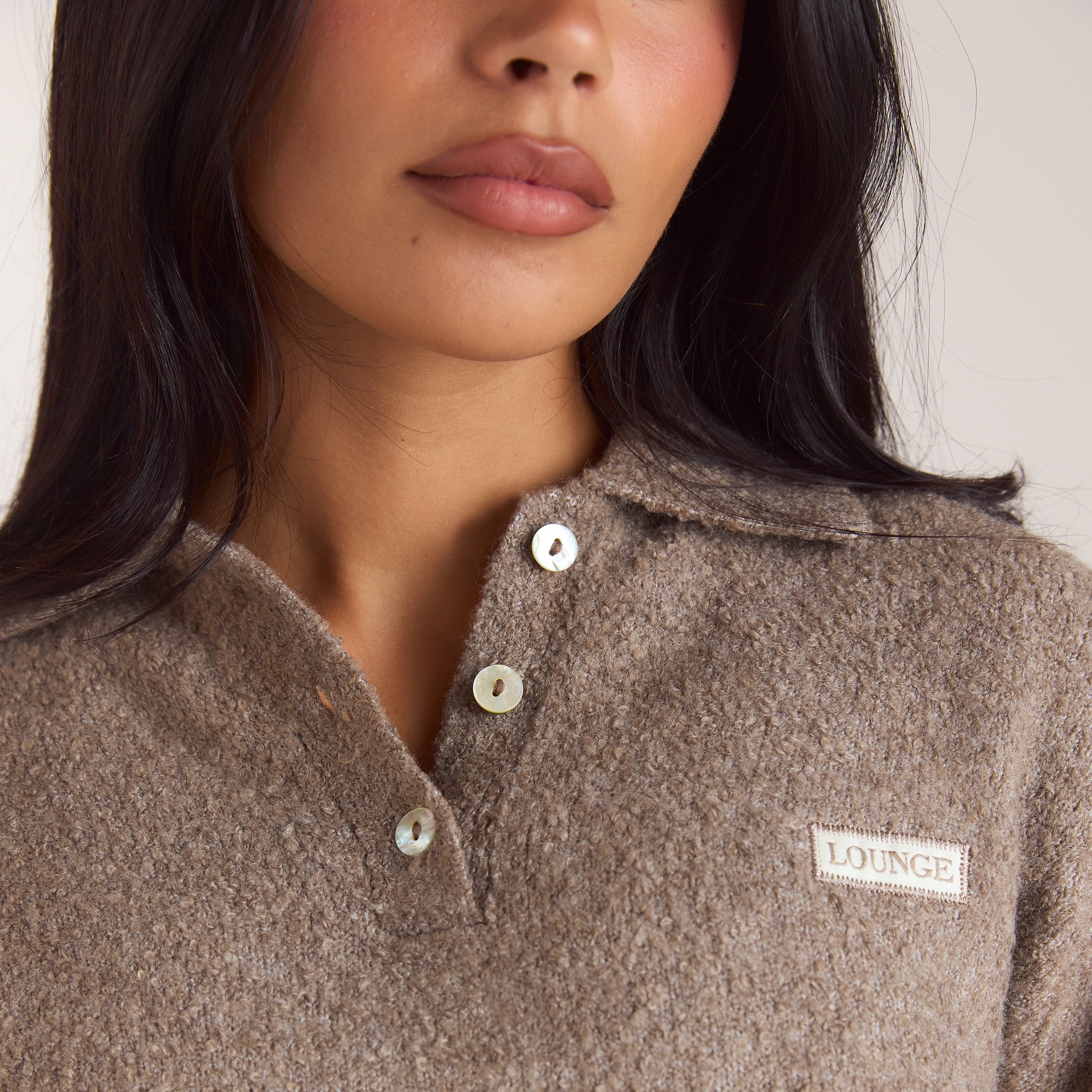 Polobluse i bouclé | Polobluse i bouclé - Gråbrun