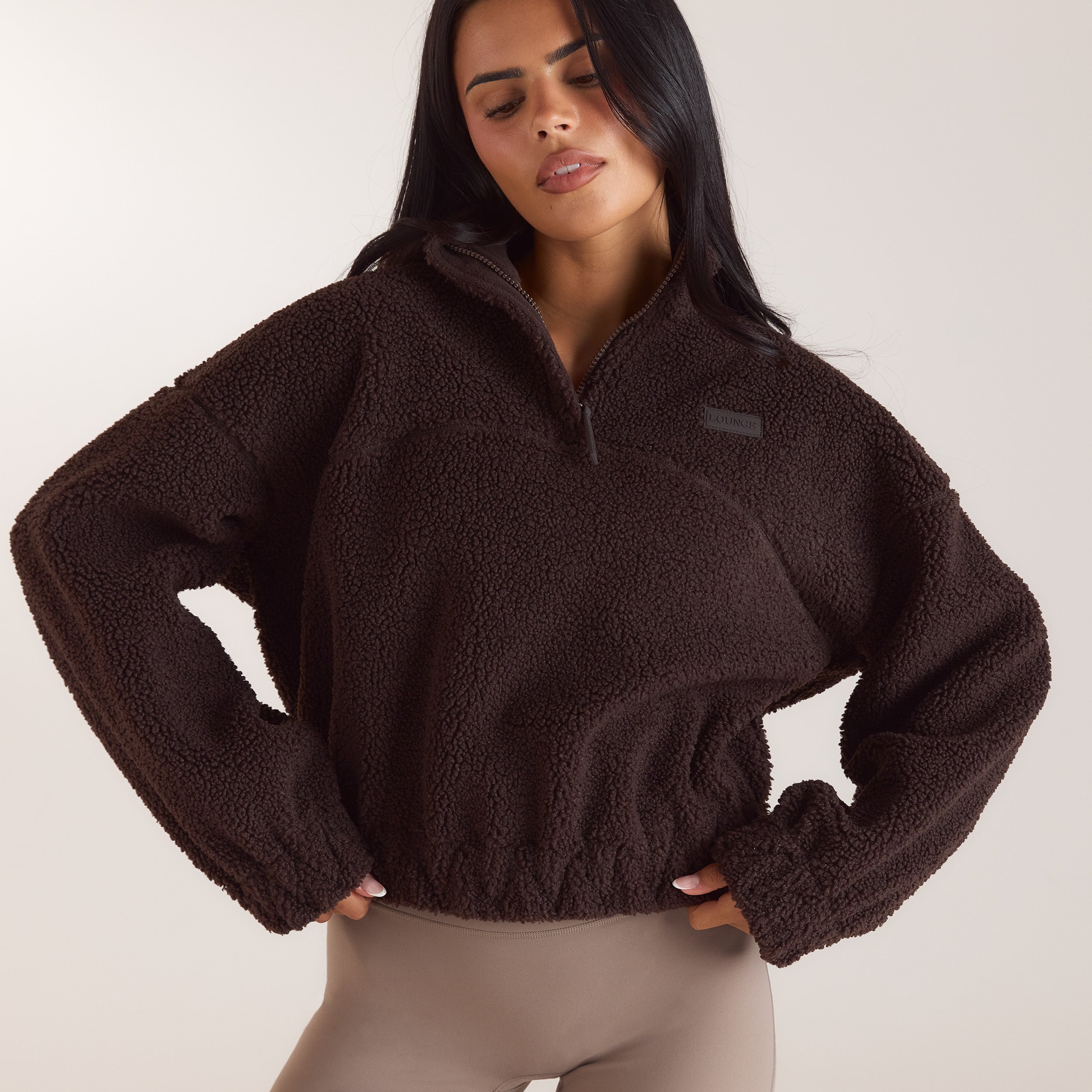 Borg fleece med høj hals | Borg fleece med høj hals - Mørk Chokolade