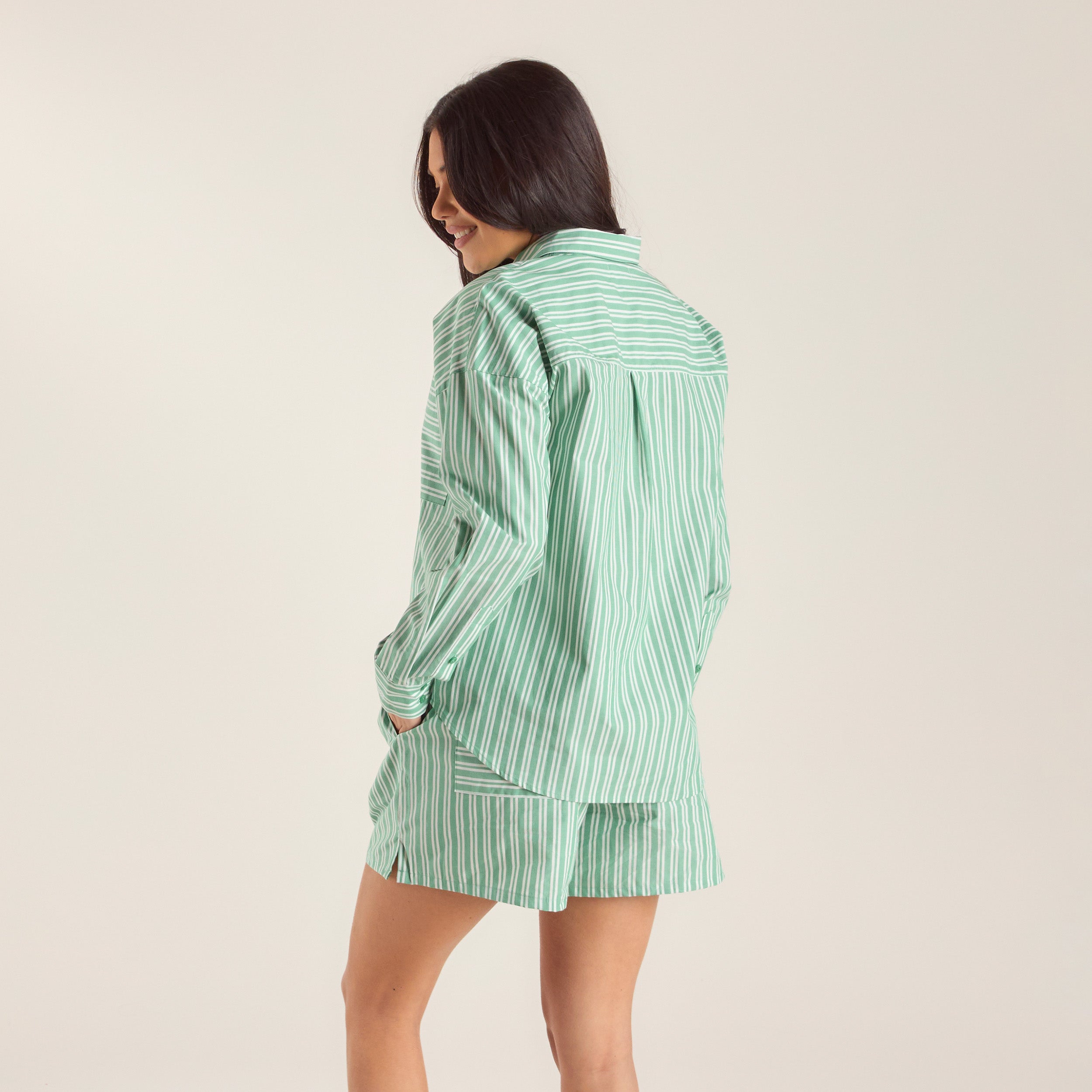 Oversized Pinstripe Skjorte | Oversized Pinstripe Skjorte - Grøn