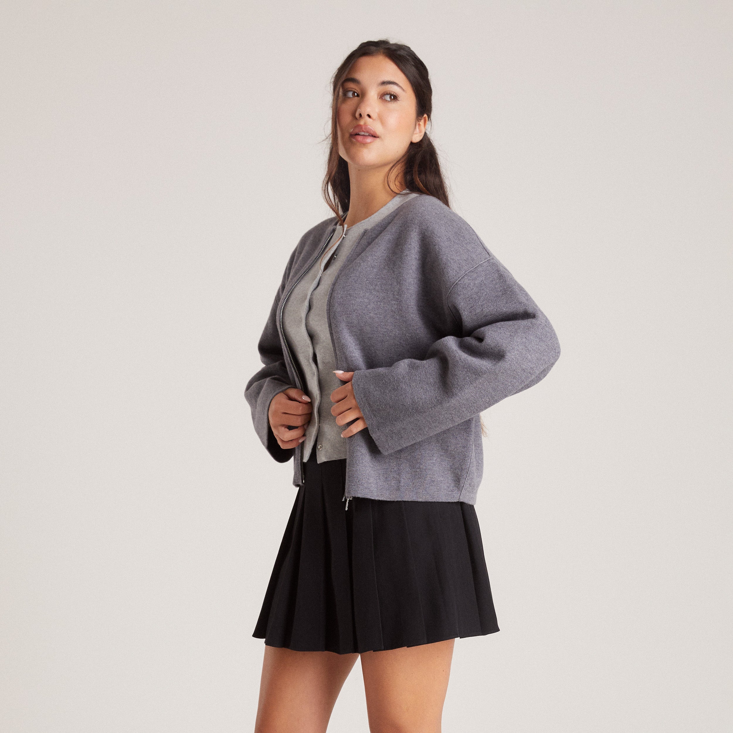 Cardigan med lynlås | Zip-Up Cardigan - Charcoal