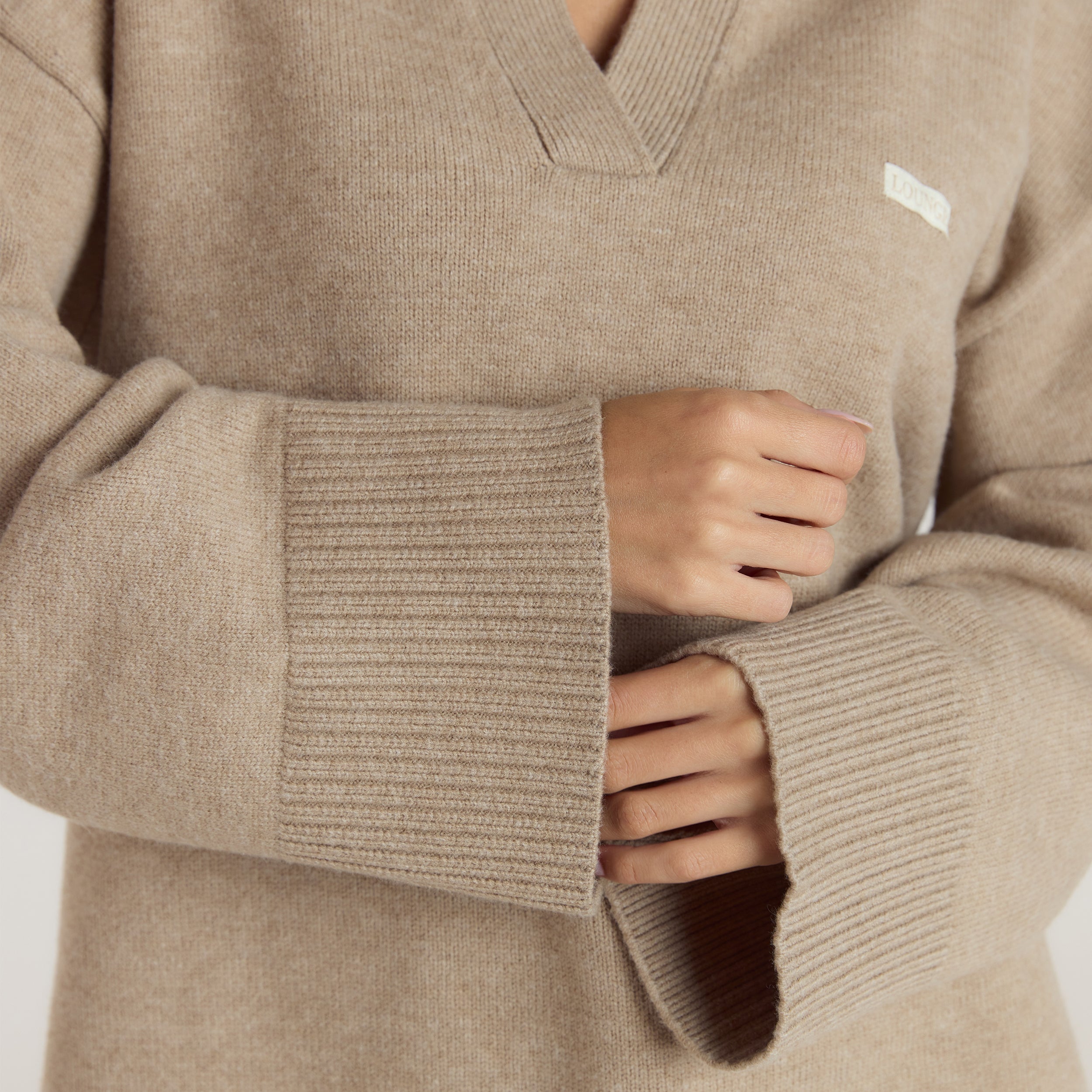 Strikket jumper med halv knapstolpe | Strikket jumper med halv knapstolpe - Mink