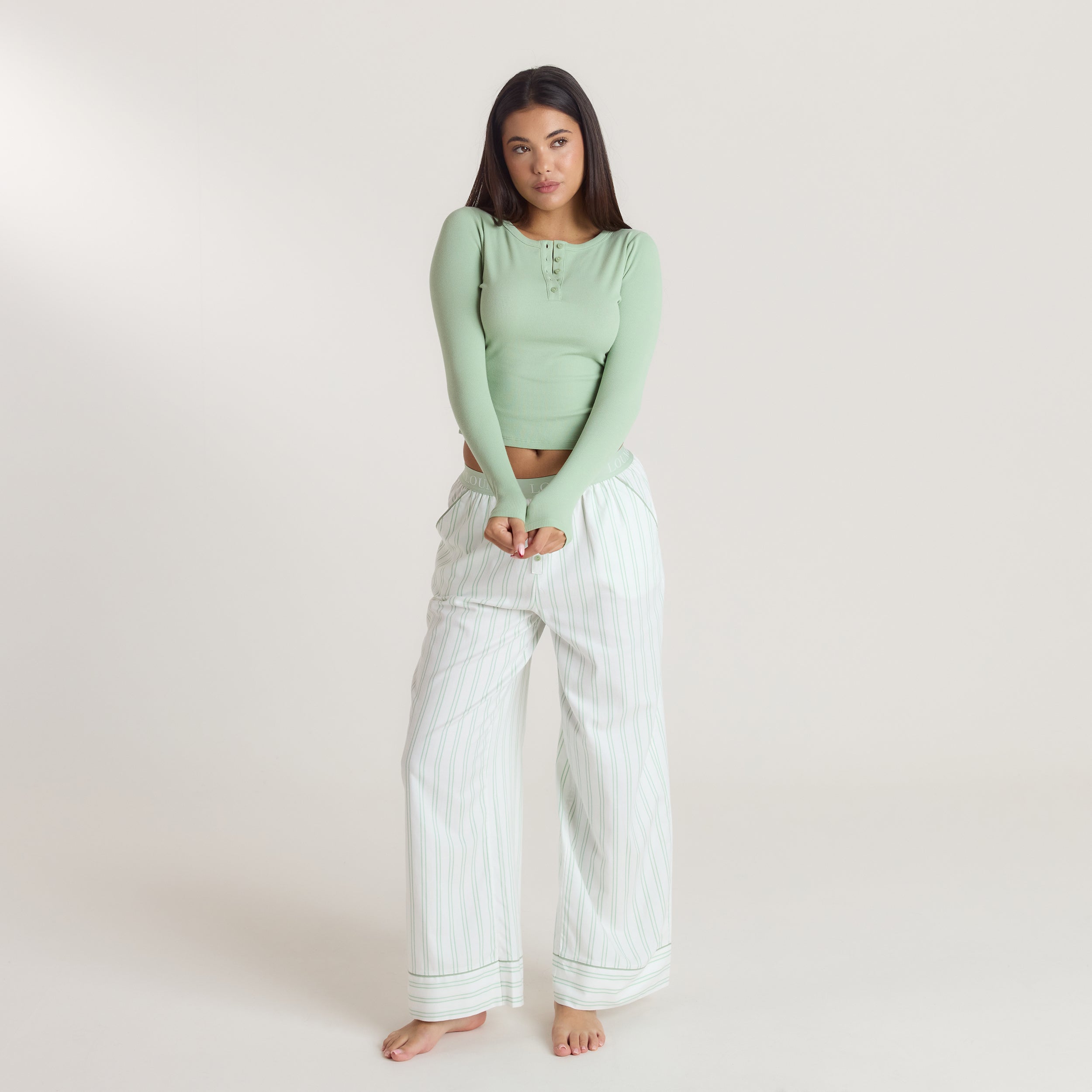 Mistletoe Henley Pyjama Skjorte | Mistletoe Henley Pyjama Skjorte - Salviegrøn