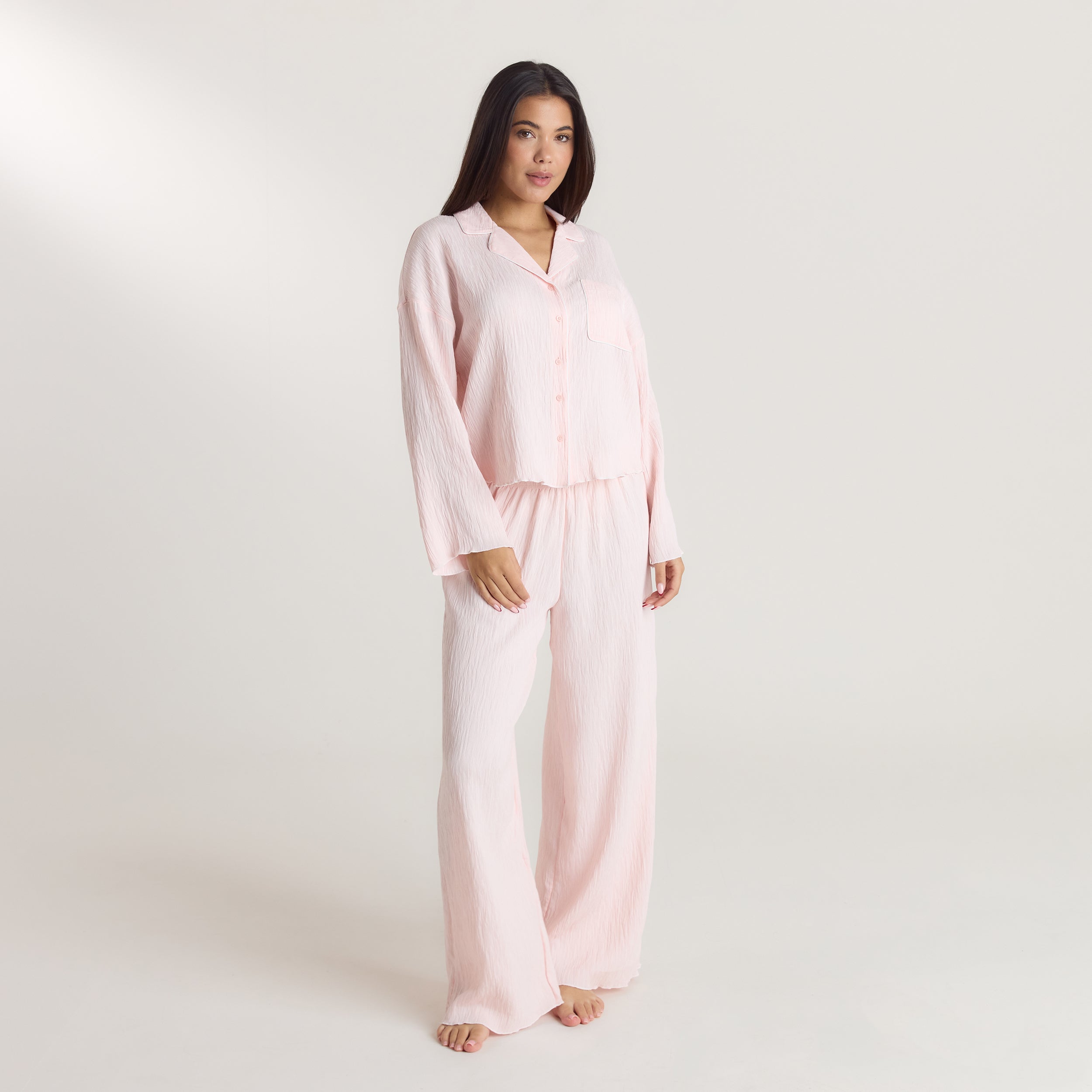 Crinkle Pyjamasskjorte | Crinkle Pyjamasskjorte - Pink