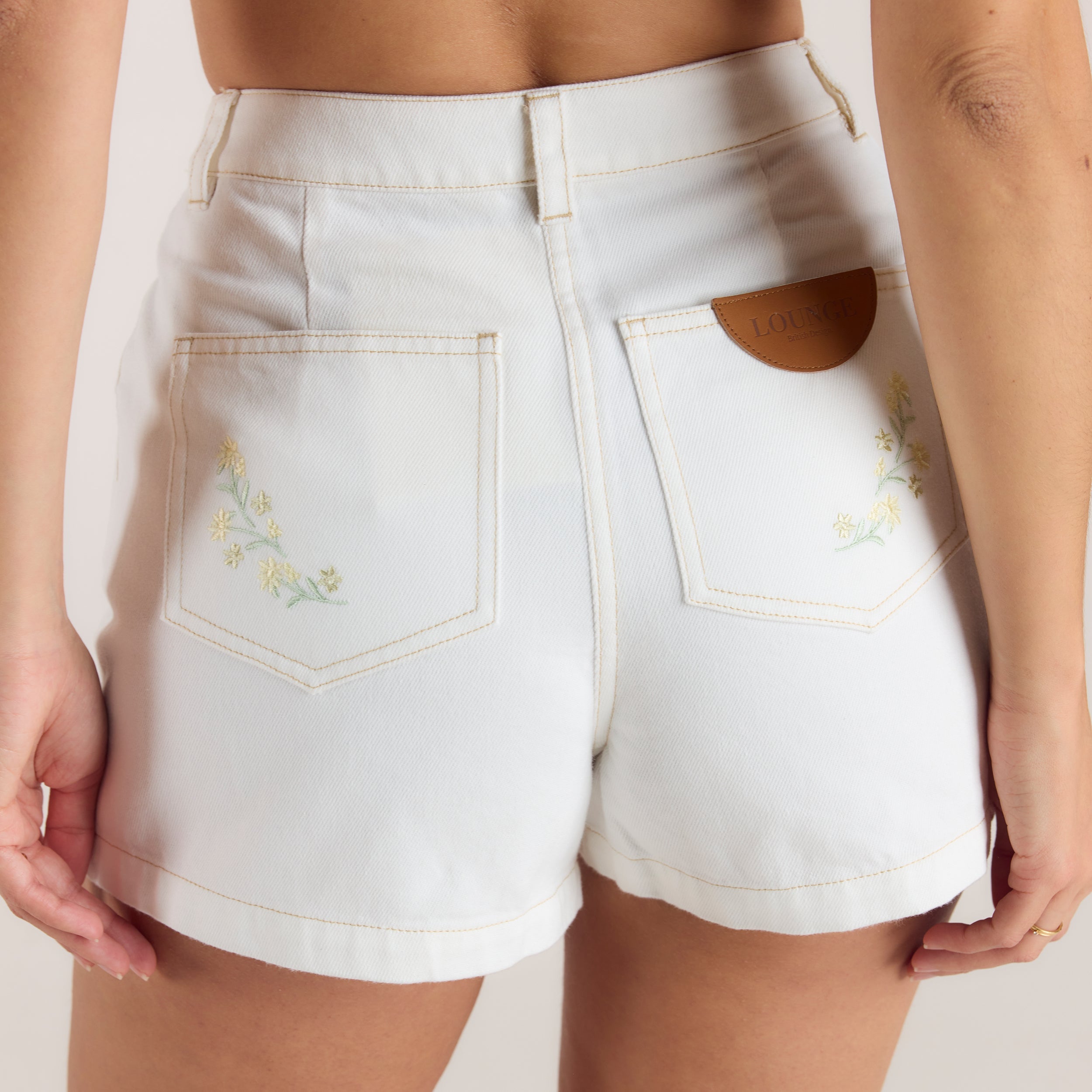 Broderede Denimshorts | Broderede Denimshorts - Hvid