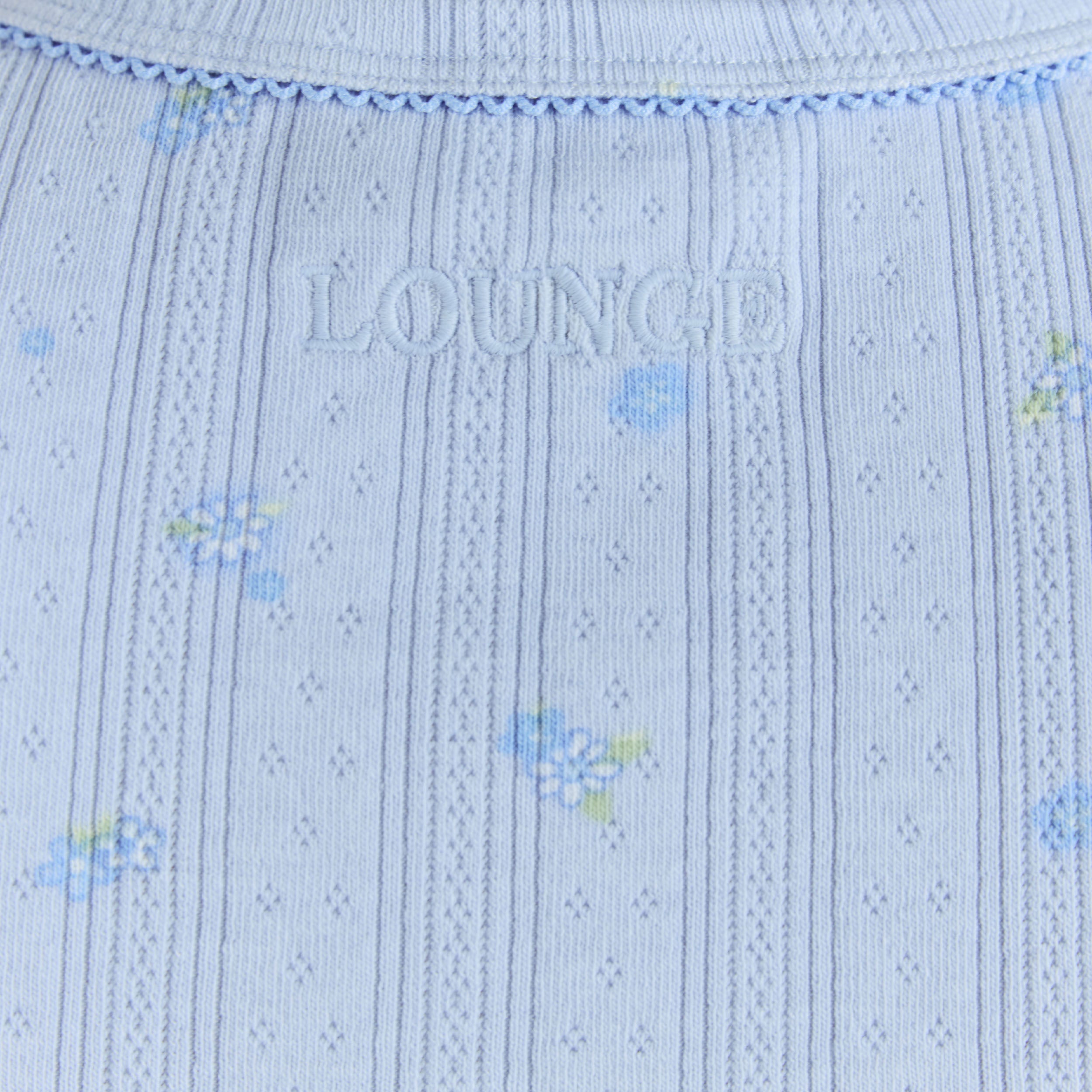 Pointelle Fitted Pyjamatop | Pointelle Fitted Pyjamatop - Blomstret Blå