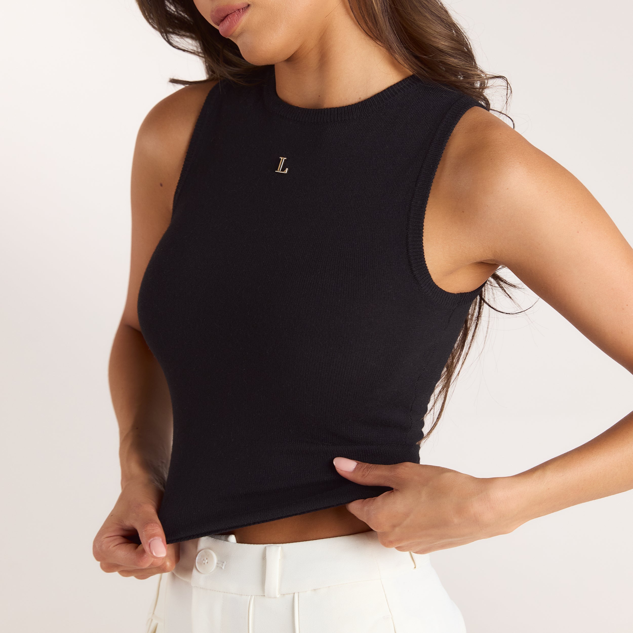 Strikket Vest Top | Strikket Vest Top - Sort