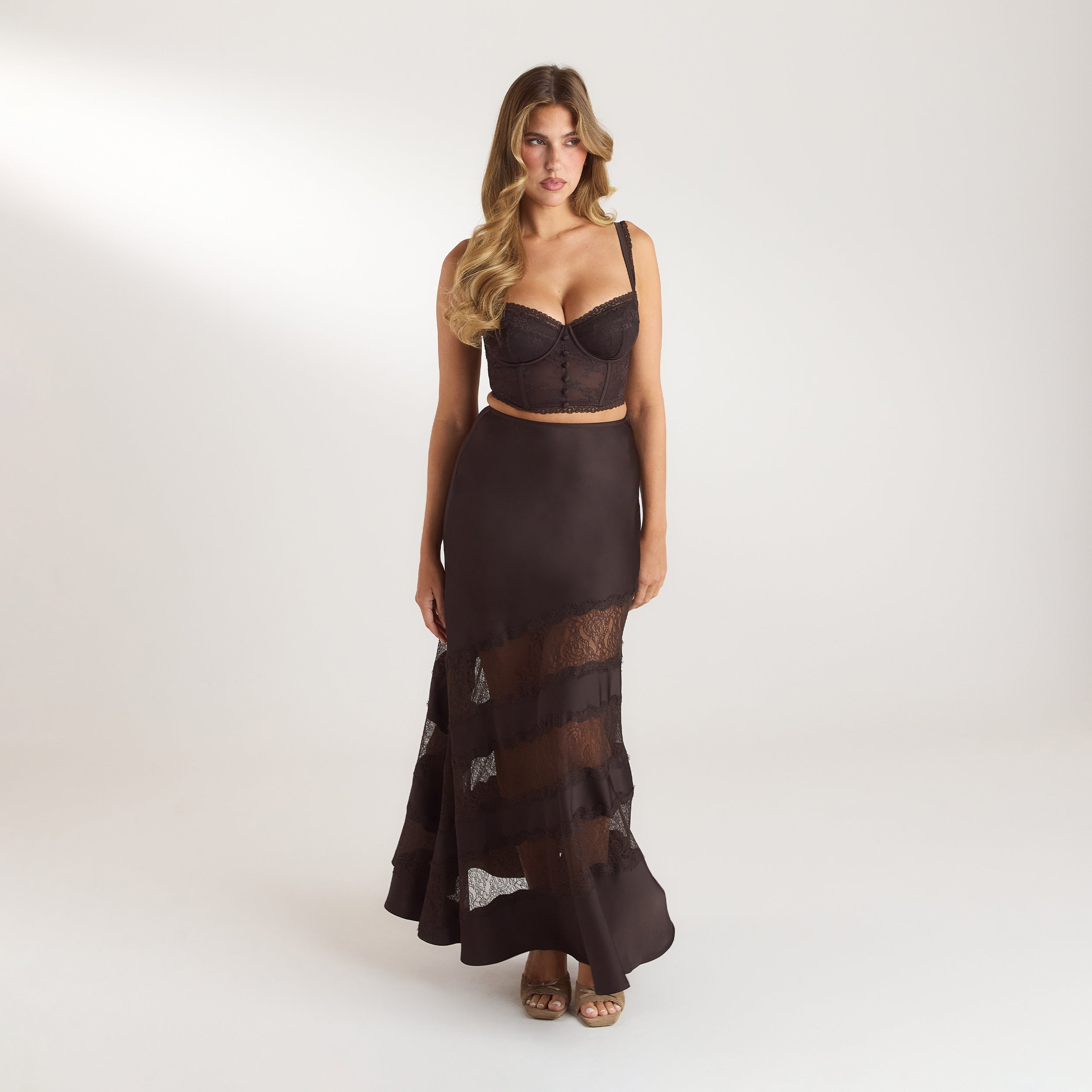 Lace Trim Maxi-nederdel | Lace Trim Maxi-nederdel - Chokolade