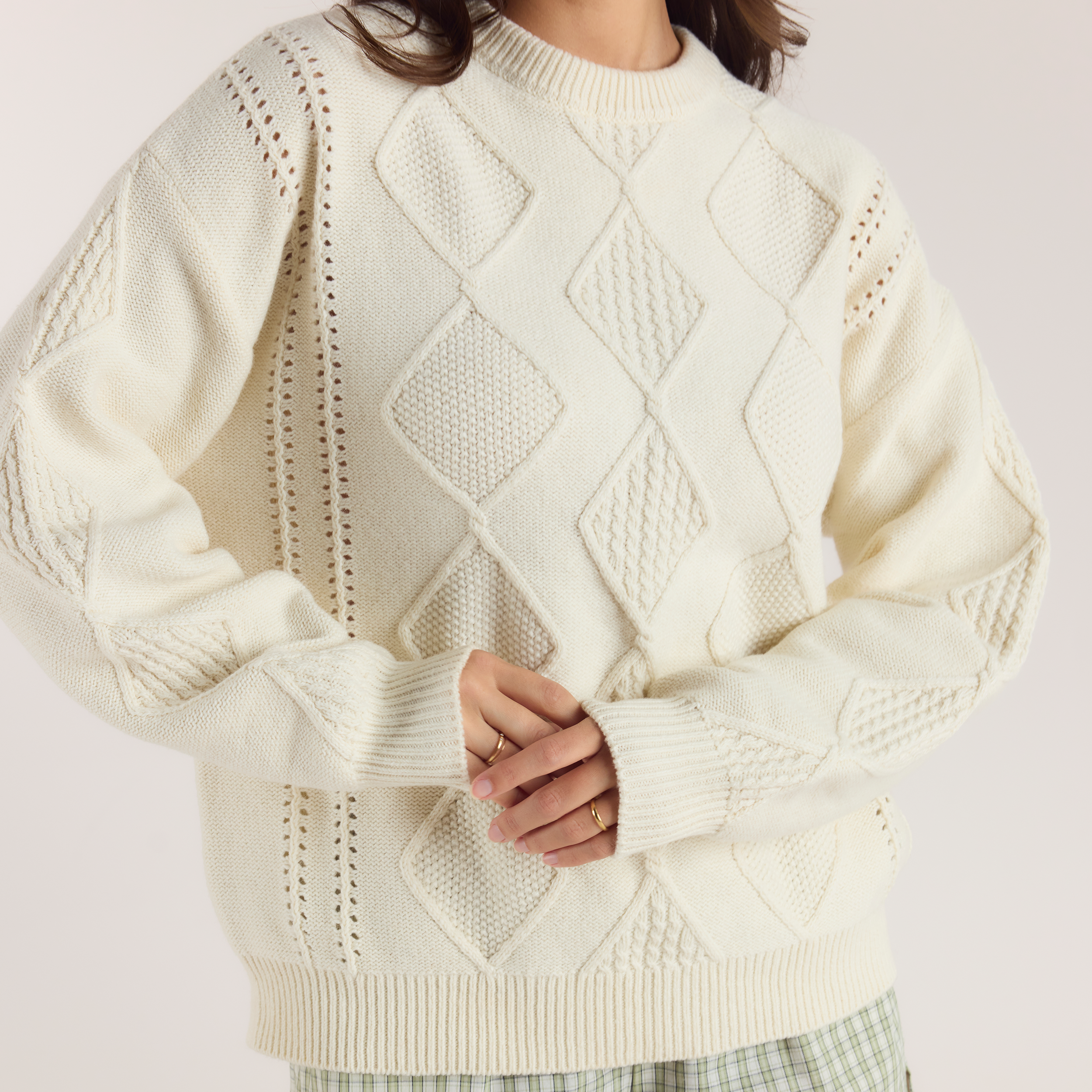 Kabelstrikket Jumper | Kabelstrikket Jumper - Creme