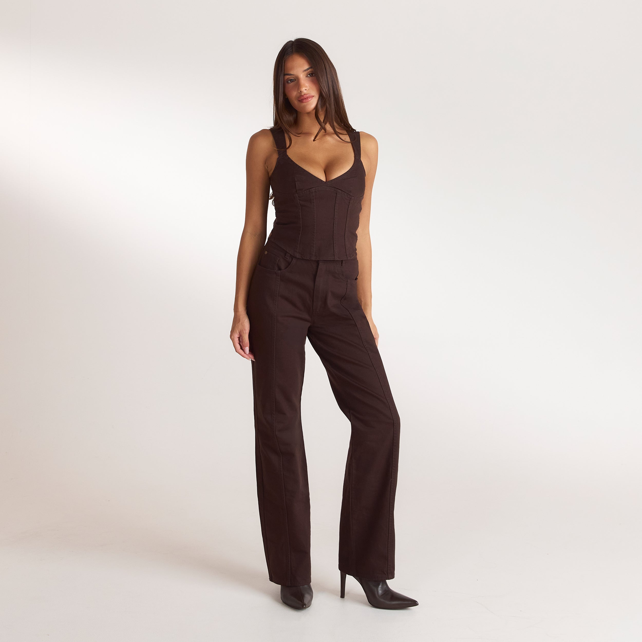 Denim jeans med lige ben | Denim jeans med lige ben - Chokolade
