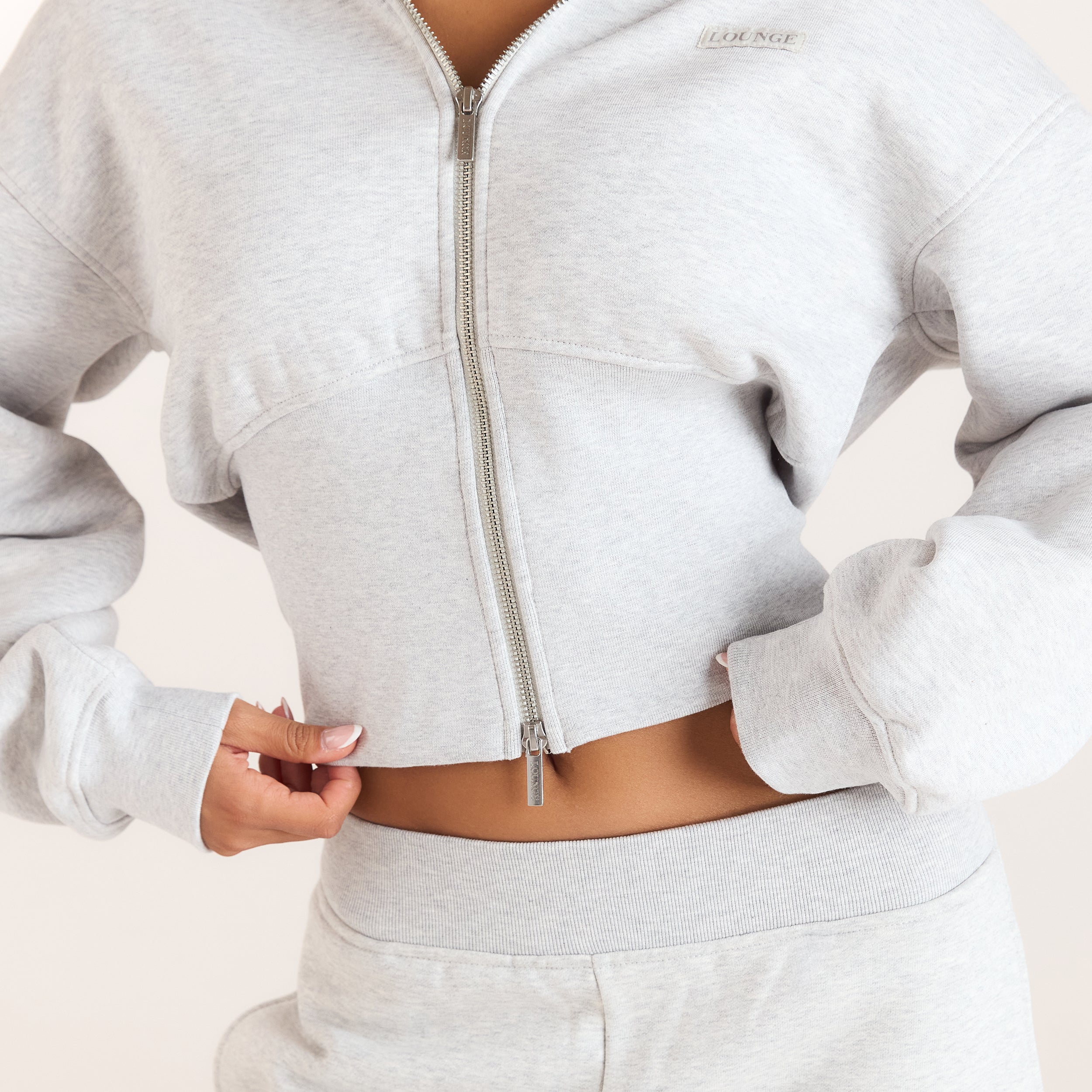 Zip-Up Hoodie med tætsiddende talje | Zip-Up Hoodie med tætsiddende talje - Grå