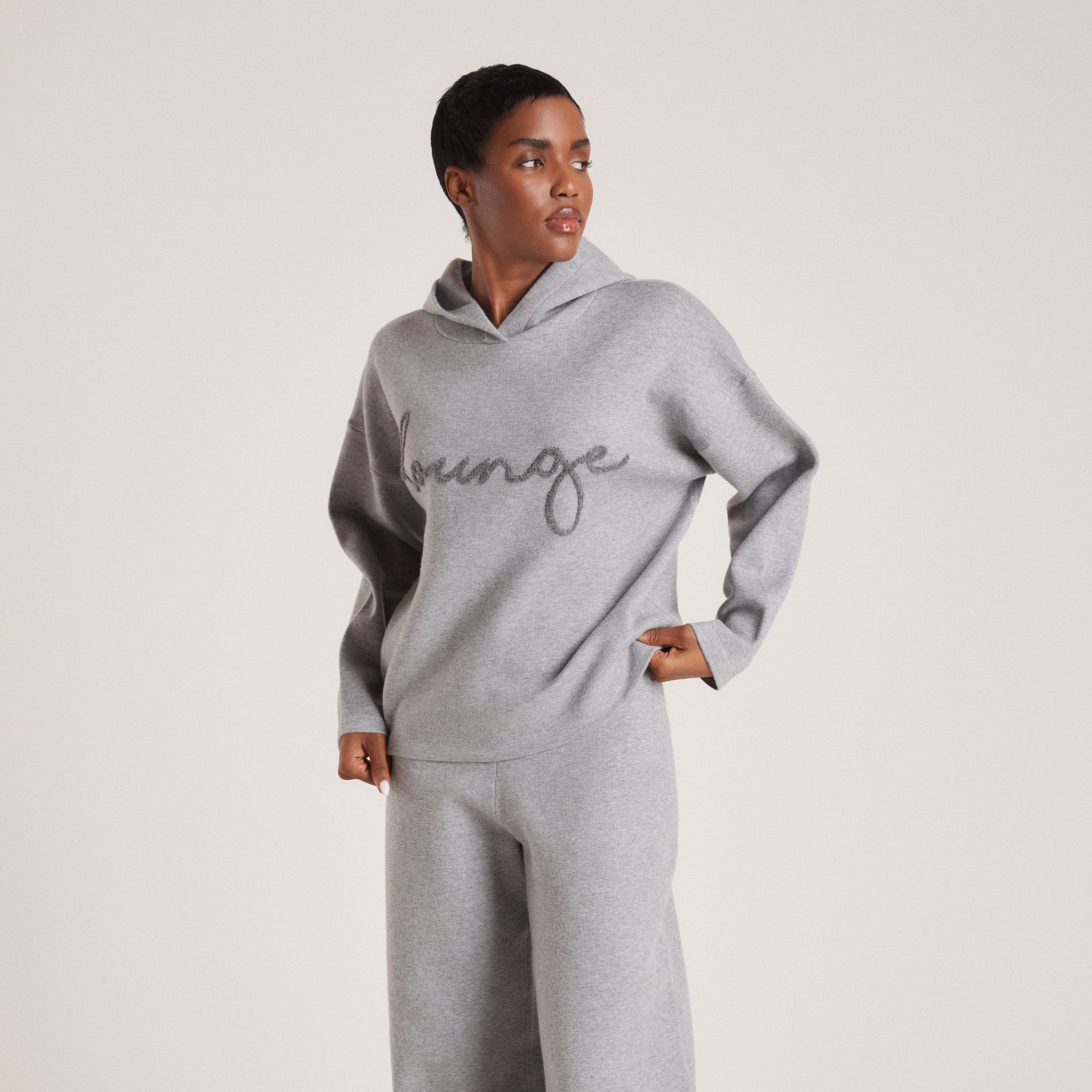 Strikket Lounge Hættetrøje | Knitted Lounge Hoodie - Grey Marl