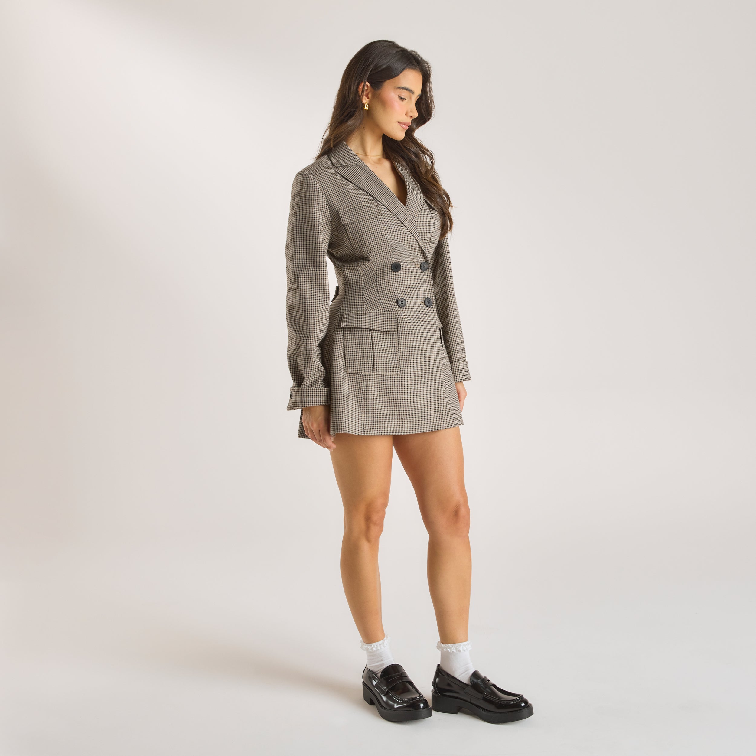 Houndstooth Blazer-kjole | Houndstooth Blazer-kjole - Brun
