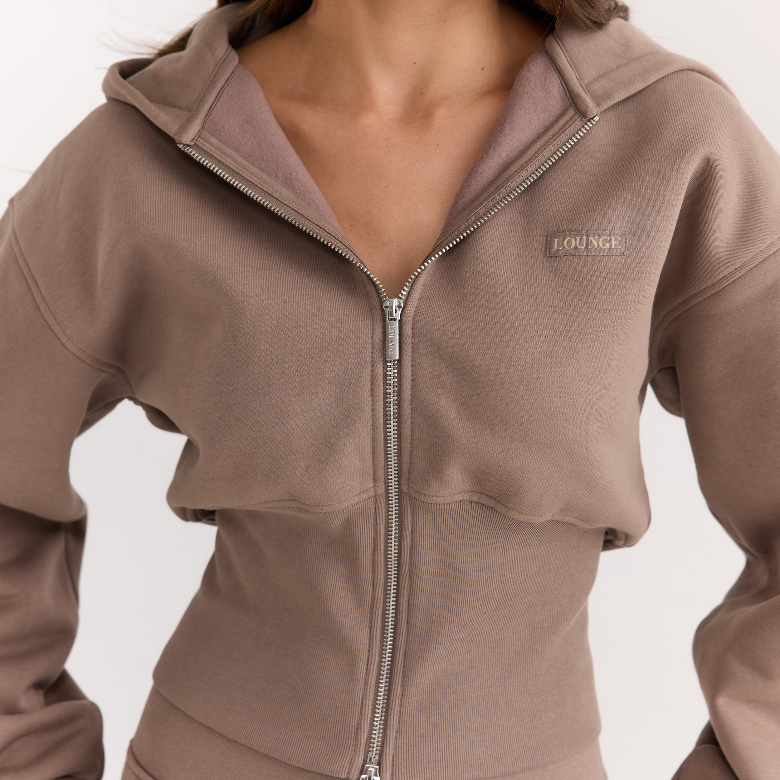 Zip-Up Hoodie med tætsiddende talje | Zip-Up Hoodie med tætsiddende talje - Mushroom